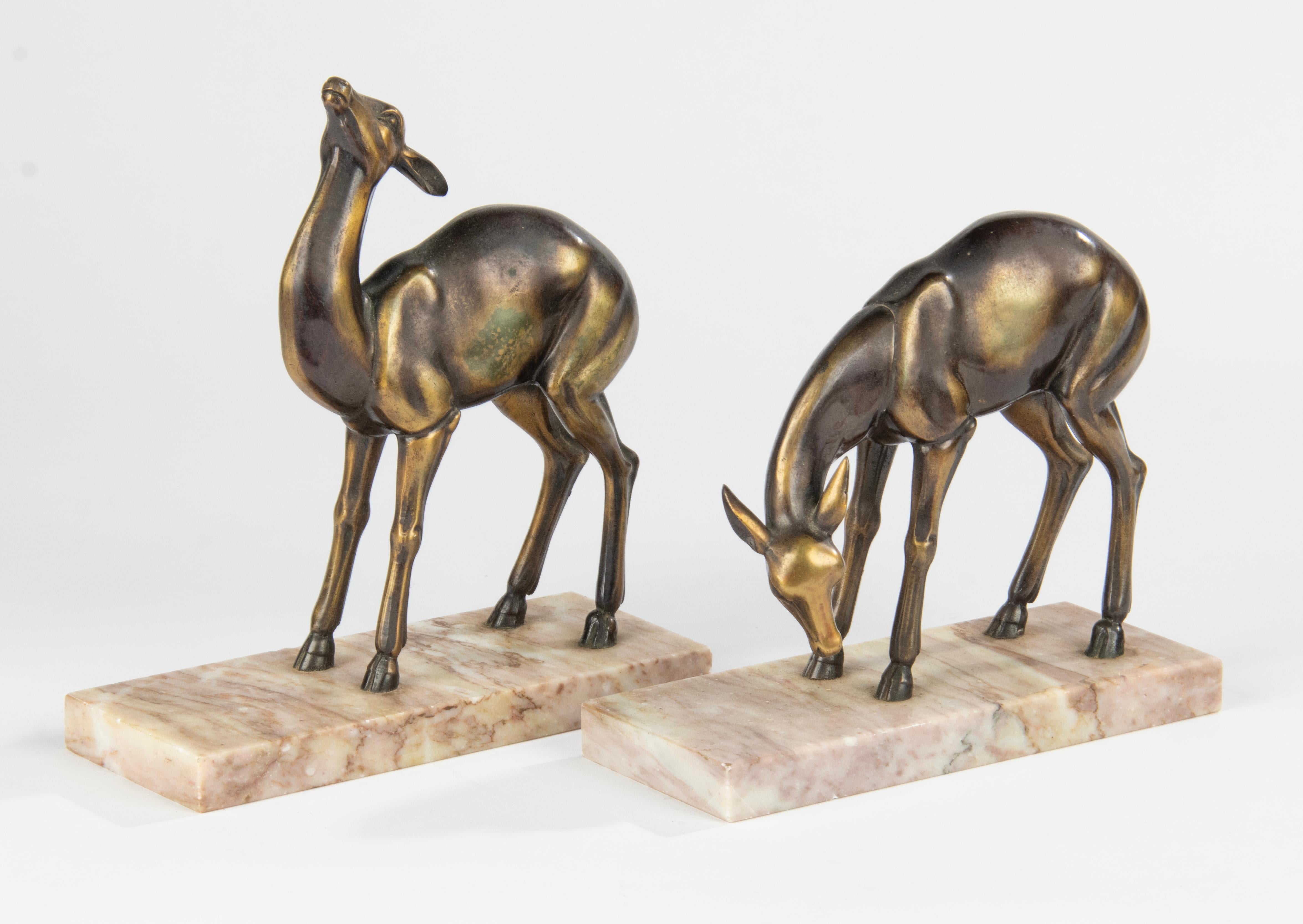 Pair Art Deco Period Spelter Bookends with Deer 3