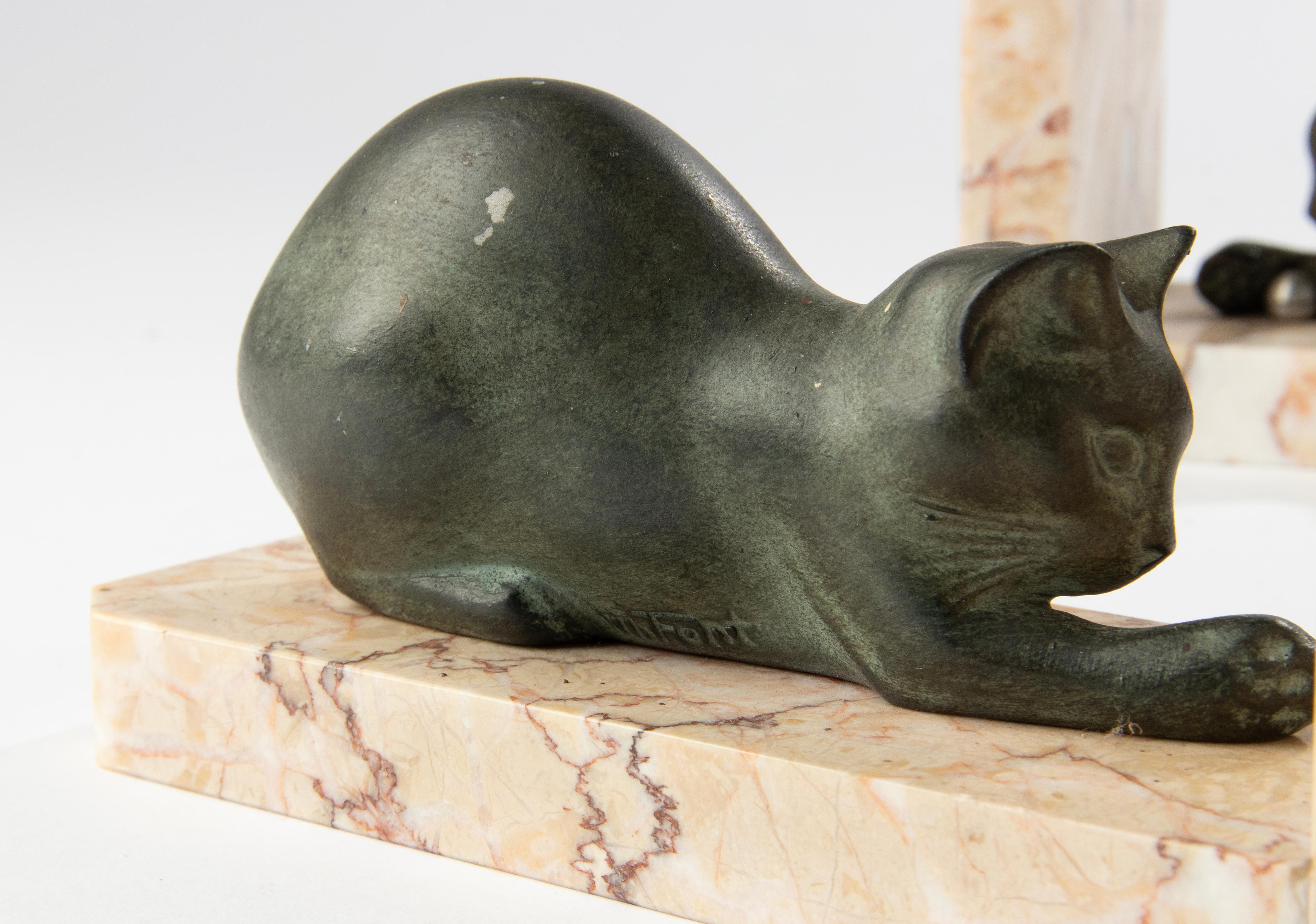 Pair Art Deco Period Spelter Bookends with Playing Cats by Marti Font 5