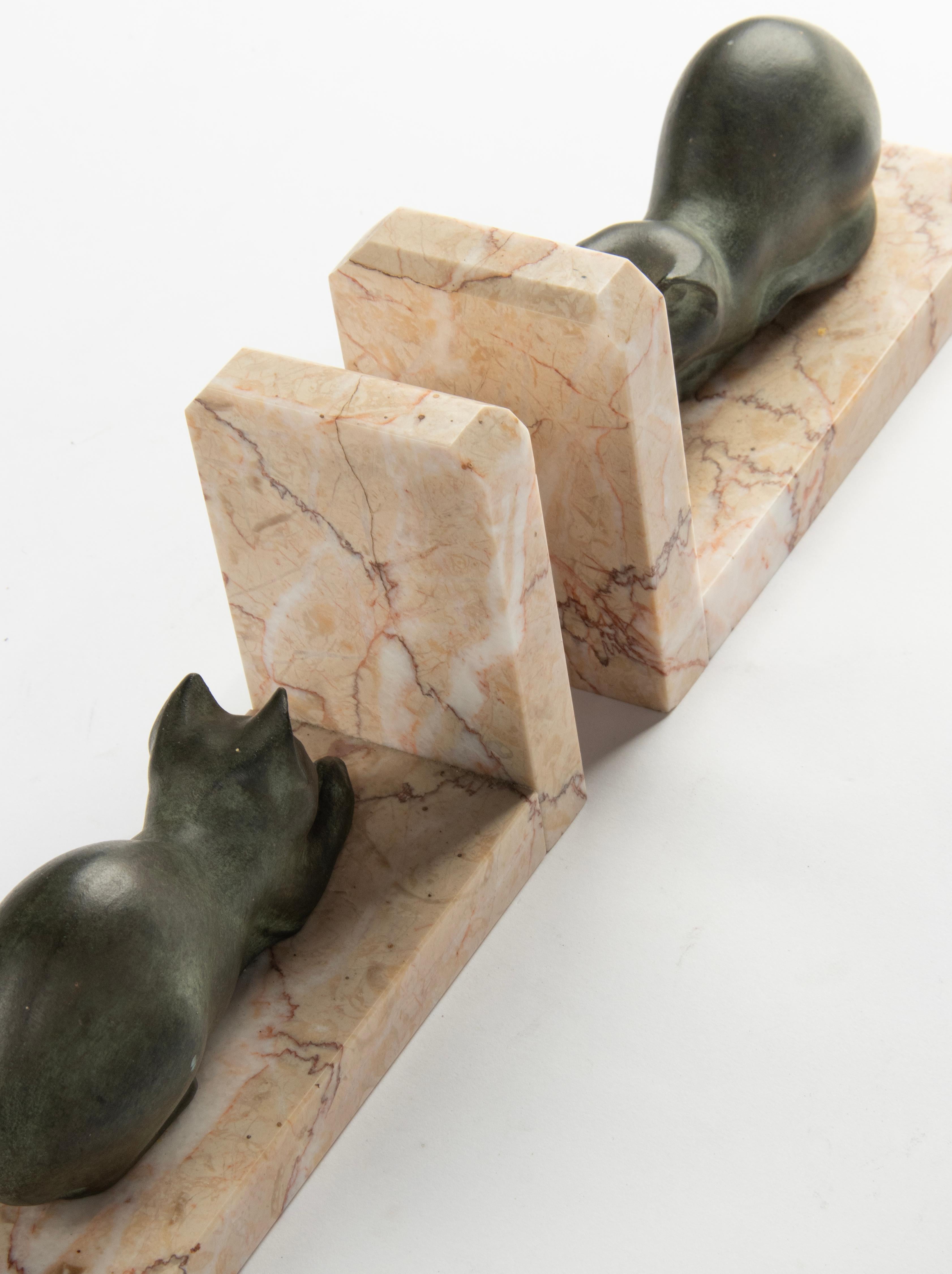 Pair Art Deco Period Spelter Bookends with Playing Cats by Marti Font 6