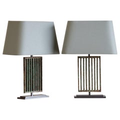 Pair Art Deco Period Vintage French Painted Iron Lamps, circa 1930 Custom Shades