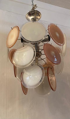 Pair Art Deco Pink and White Murano Chandelier