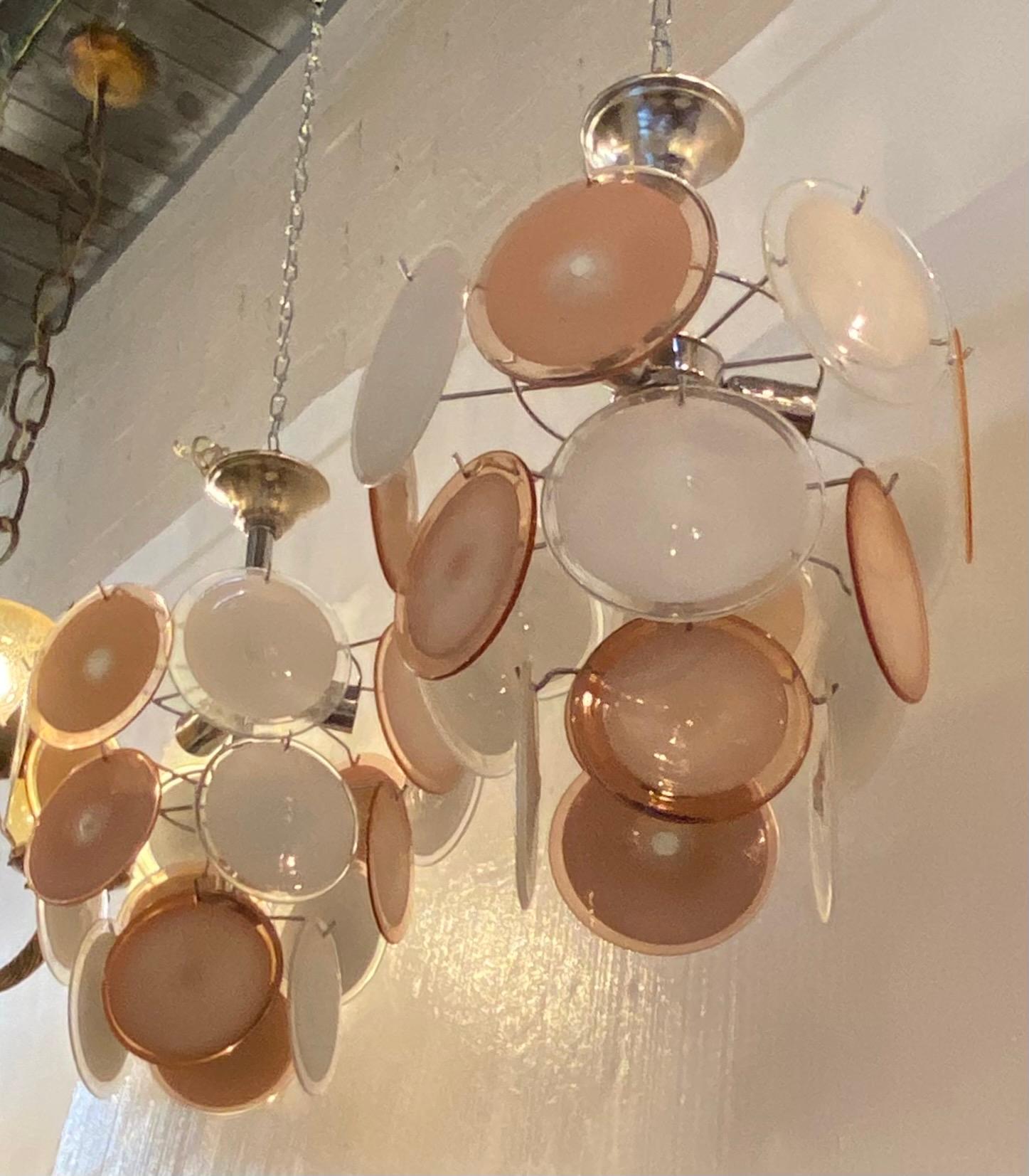 20th Century Pair Art Deco Pink and White Murano Chandelier For Sale