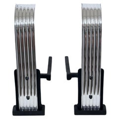 Pair Art Deco Polished Aluminum & Cast Iron "Waterfall" Andirons, Circa 1930