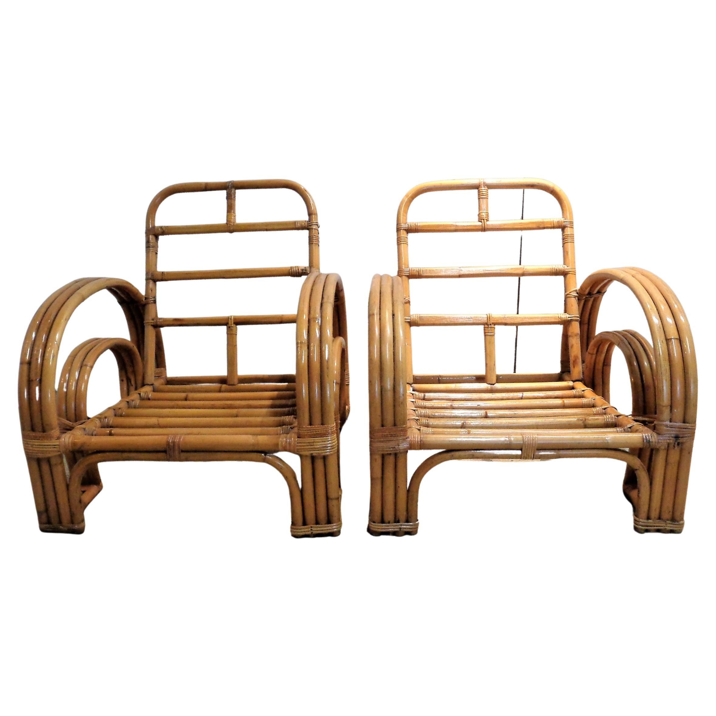 Art Deco  Rattan Double Horseshoe Lounge Chairs For Sale