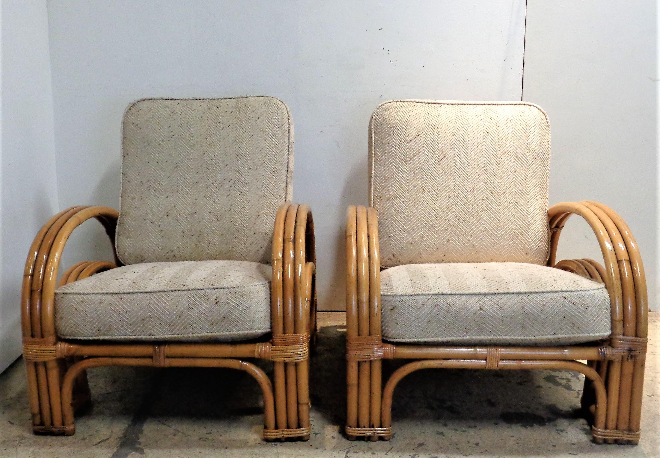  Rattan Double Horseshoe Lounge Chairs For Sale 1