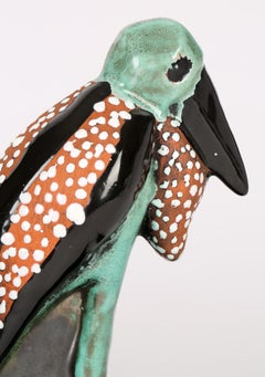 Pair Art Deco Scandinavian Attributed Grotesque Marabou Stork Pottery Bookends