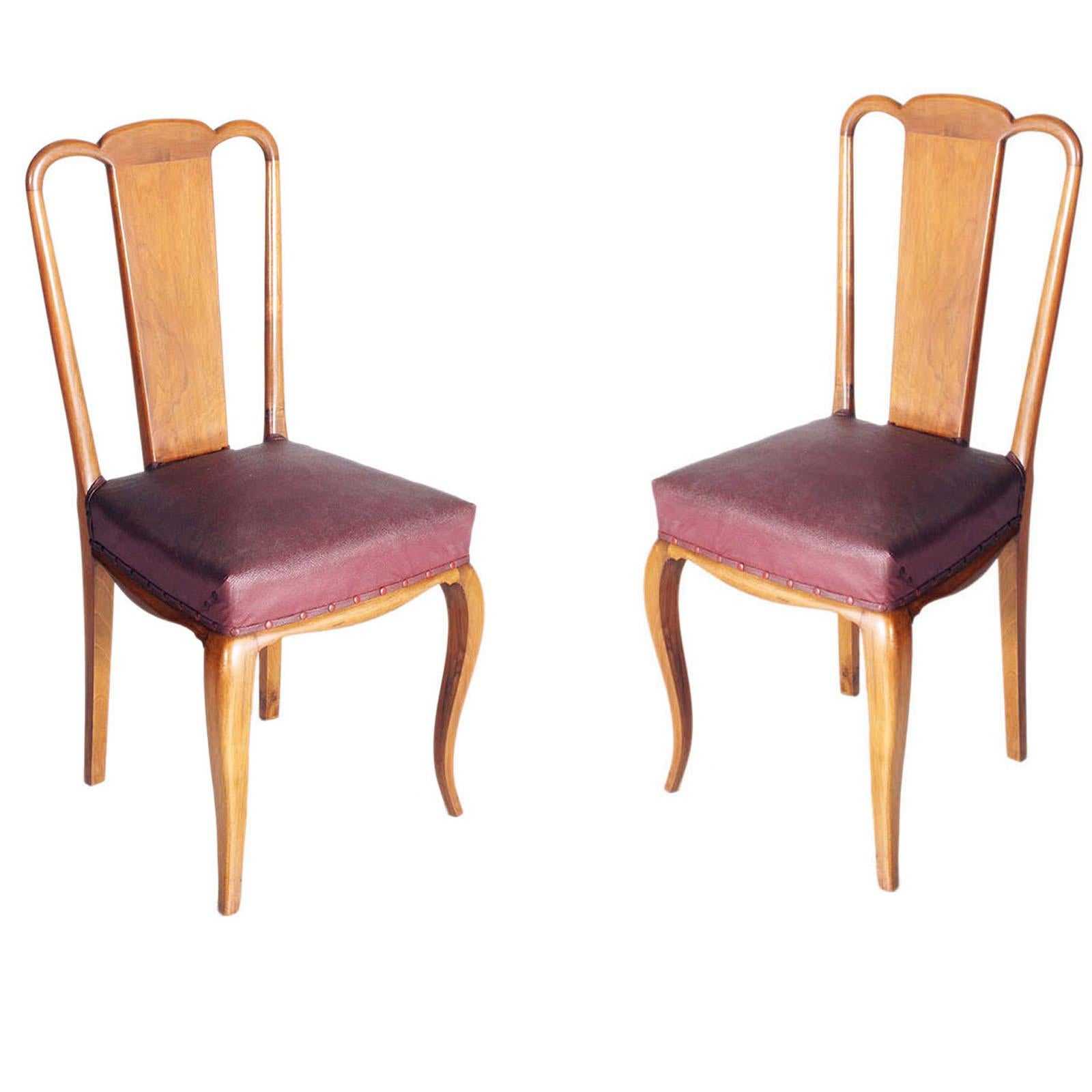 Pair Art Deco Side Chairs, in Blond Walnut Wood by Osvaldo Borsani All Original