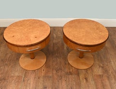 Pair Art Deco Side Tables Nightstands Burr Walnut 1930s