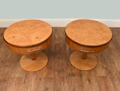 Pair Art Deco Side Tables Nightstands Burr Walnut 1930s