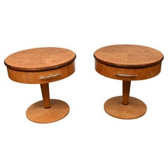 Pair Art Deco Side Tables Nightstands Burr Walnut 1930s
