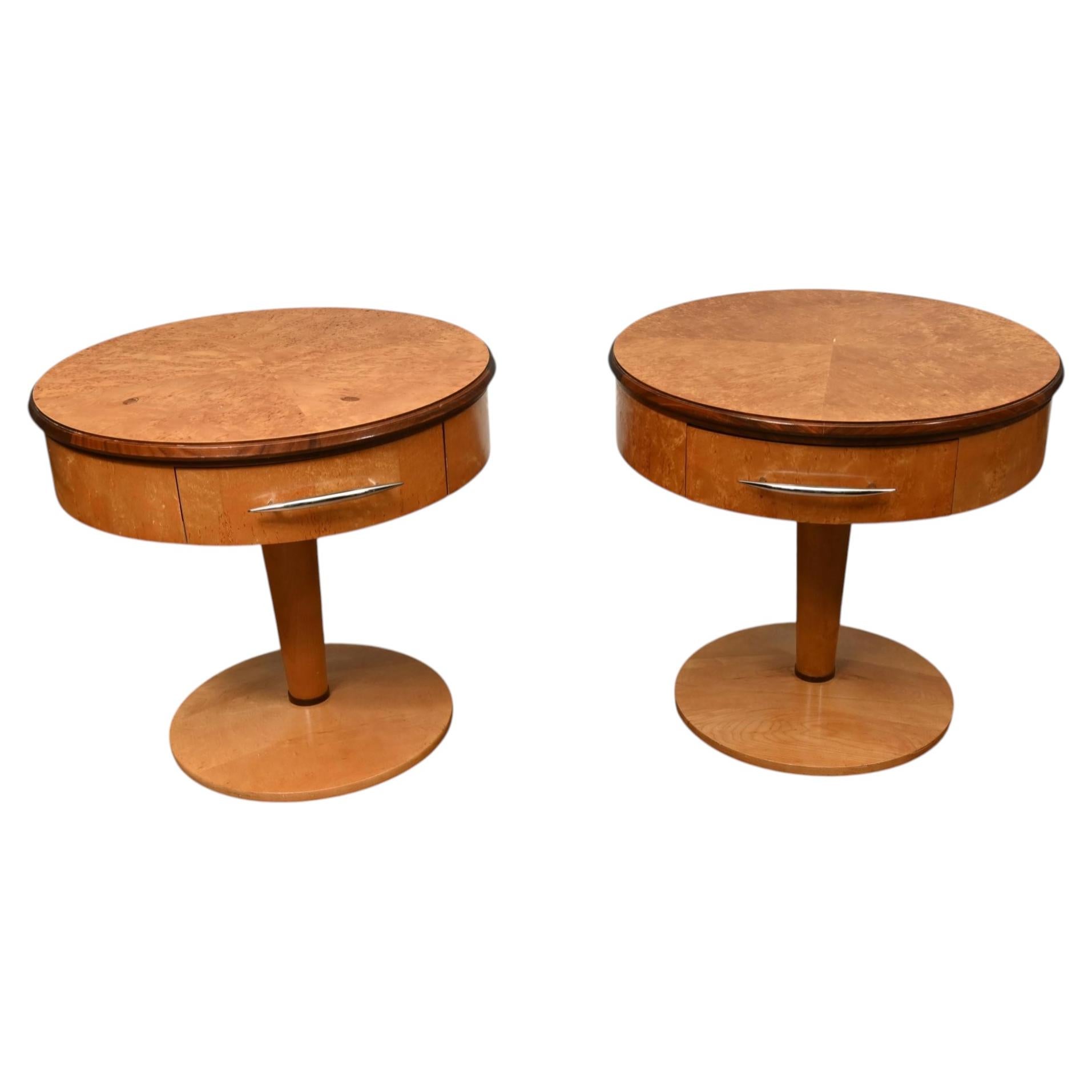 Pair Art Deco Side Tables Nightstands Burr Walnut 1930s