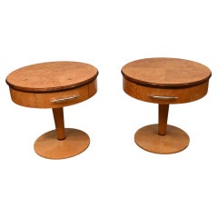 Pair Art Deco Side Tables Nightstands Burr Walnut 1930s