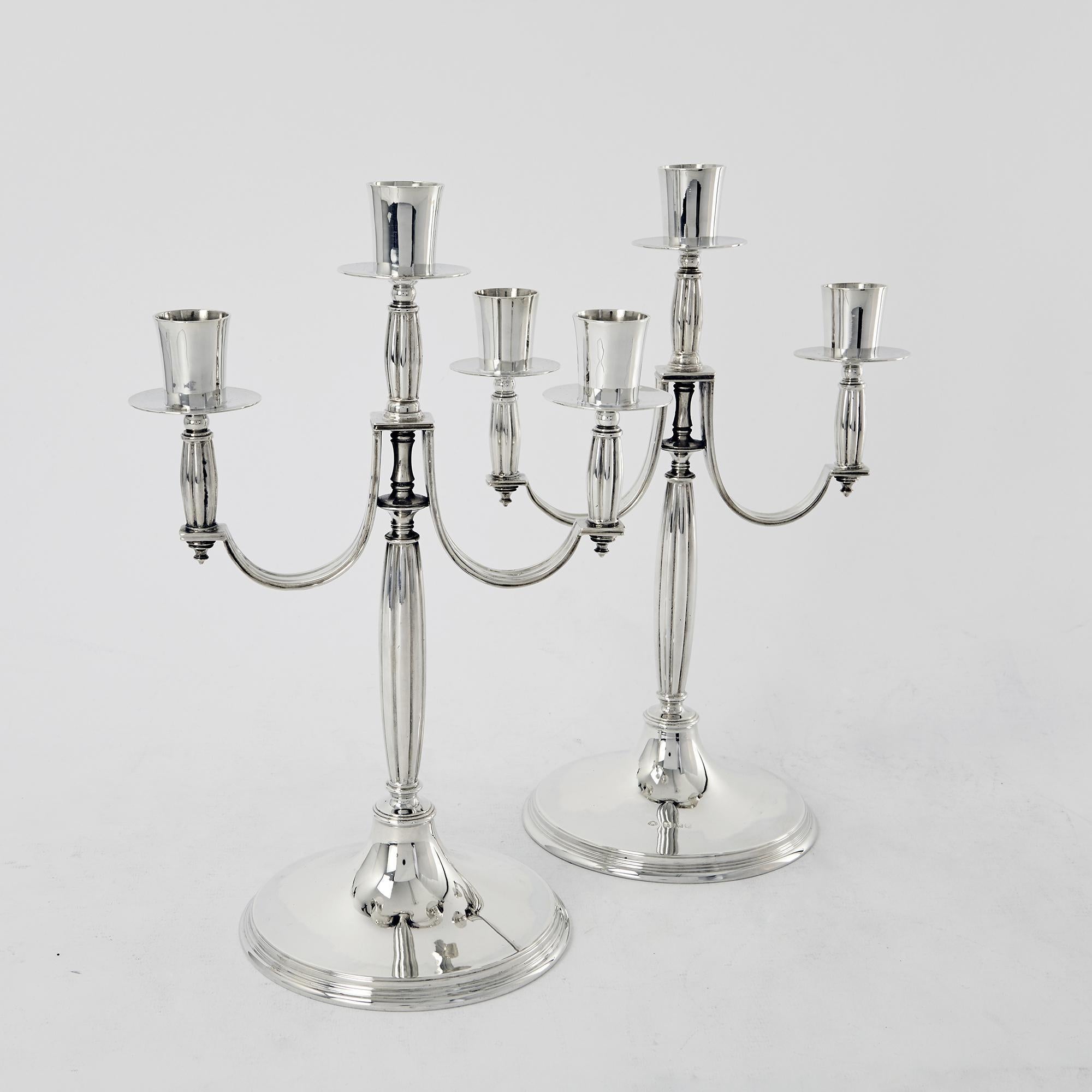Sterling Silver Pair of Art Deco Silver Candelabras