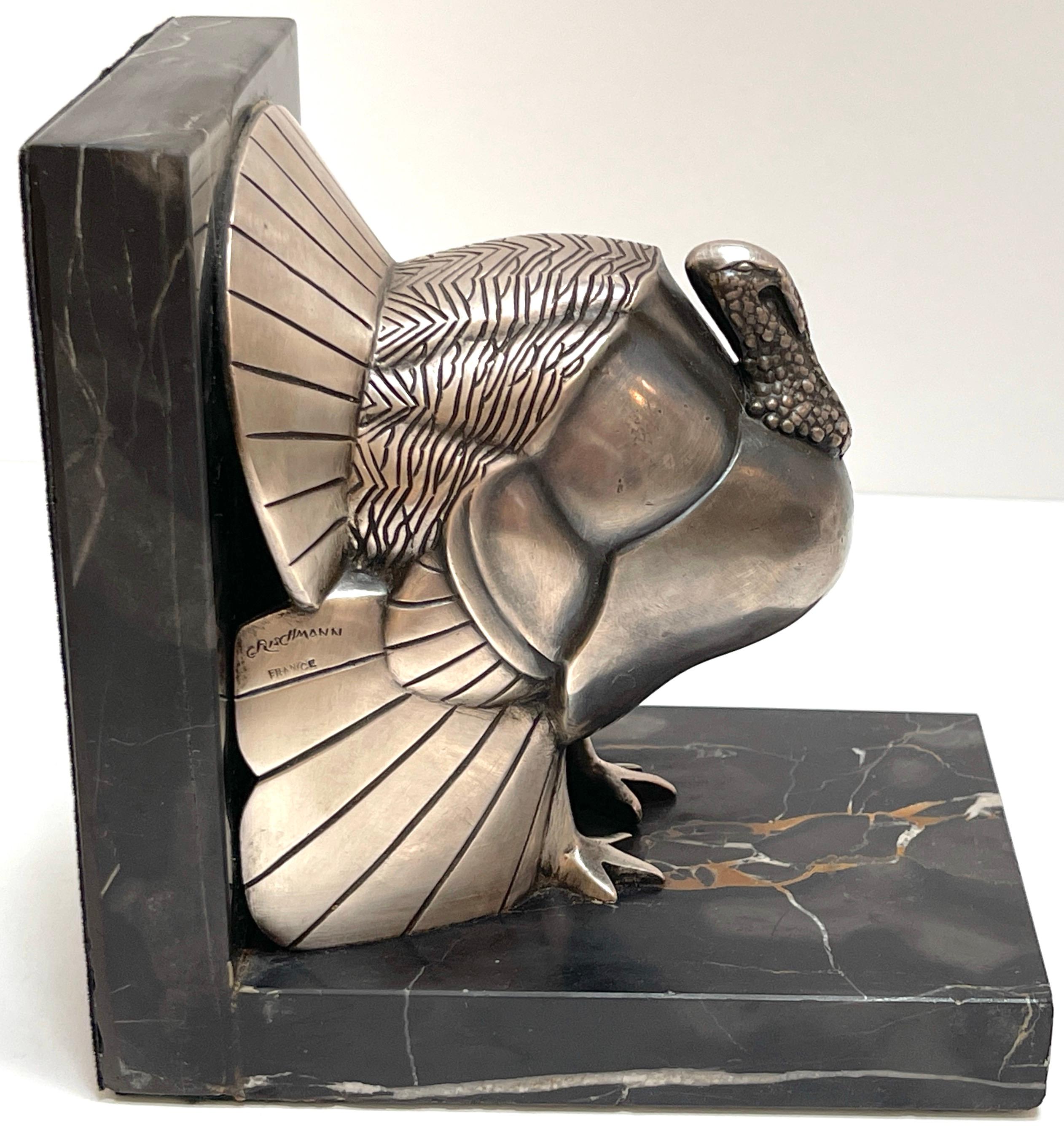 Pair Art Deco Silvered-Bronze 'Turkey' Bookends by G. Rischmann France, 1930s For Sale 4