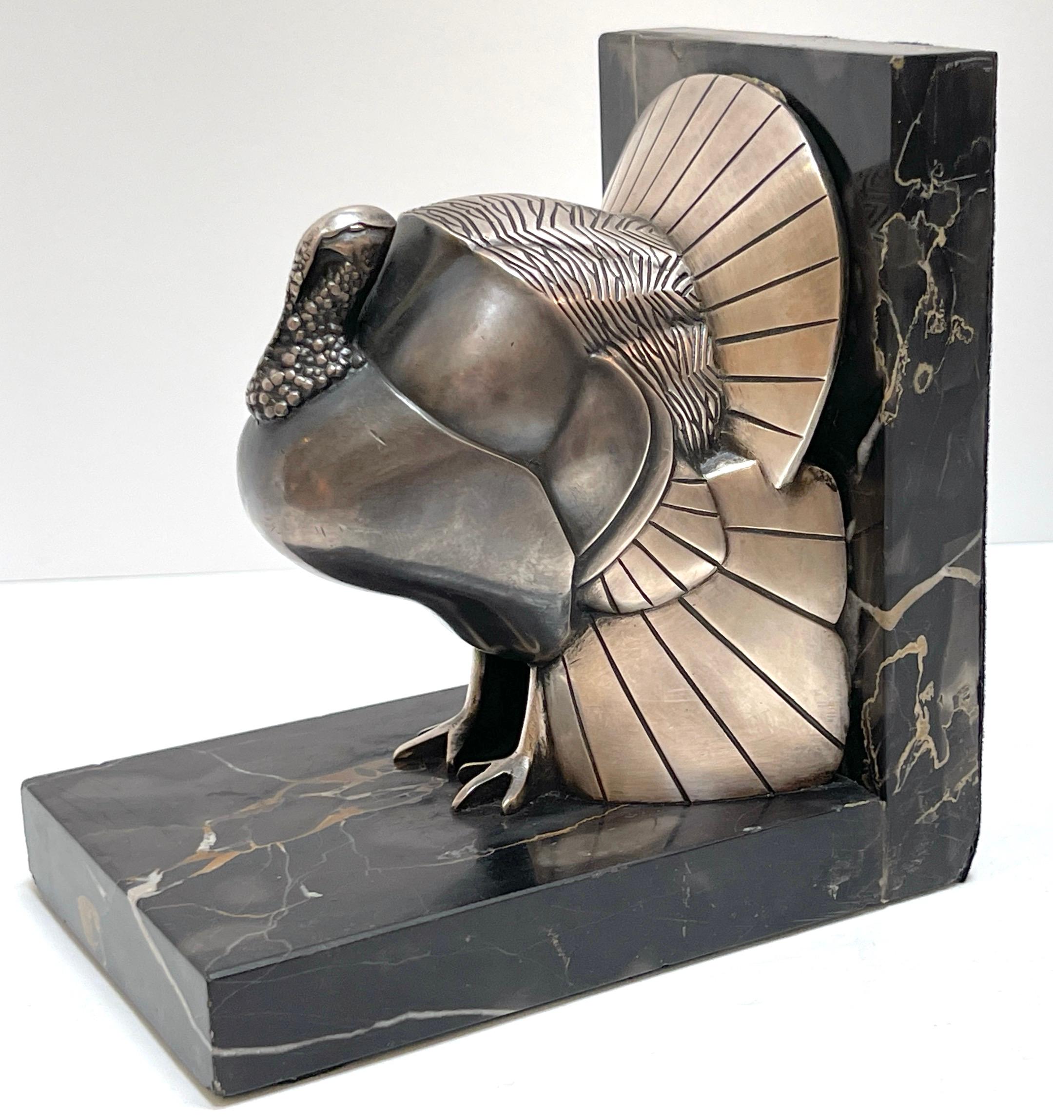 Pair Art Deco Silvered-Bronze 'Turkey' Bookends by G. Rischmann France, 1930s For Sale 8