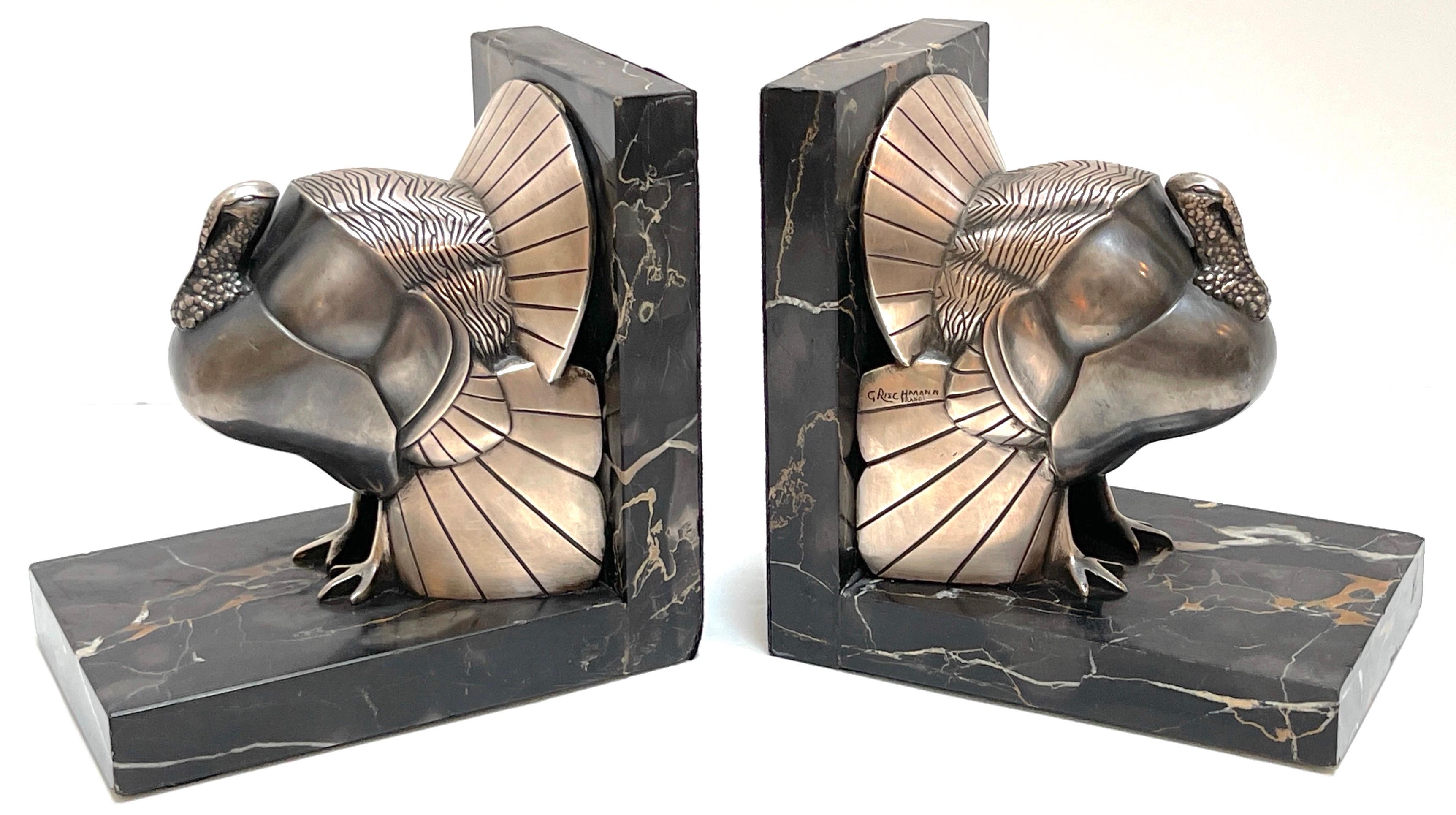 Pair Art Deco Silvered-Bronze 'Turkey' Bookends by G. Rischmann France, 1930s For Sale 9
