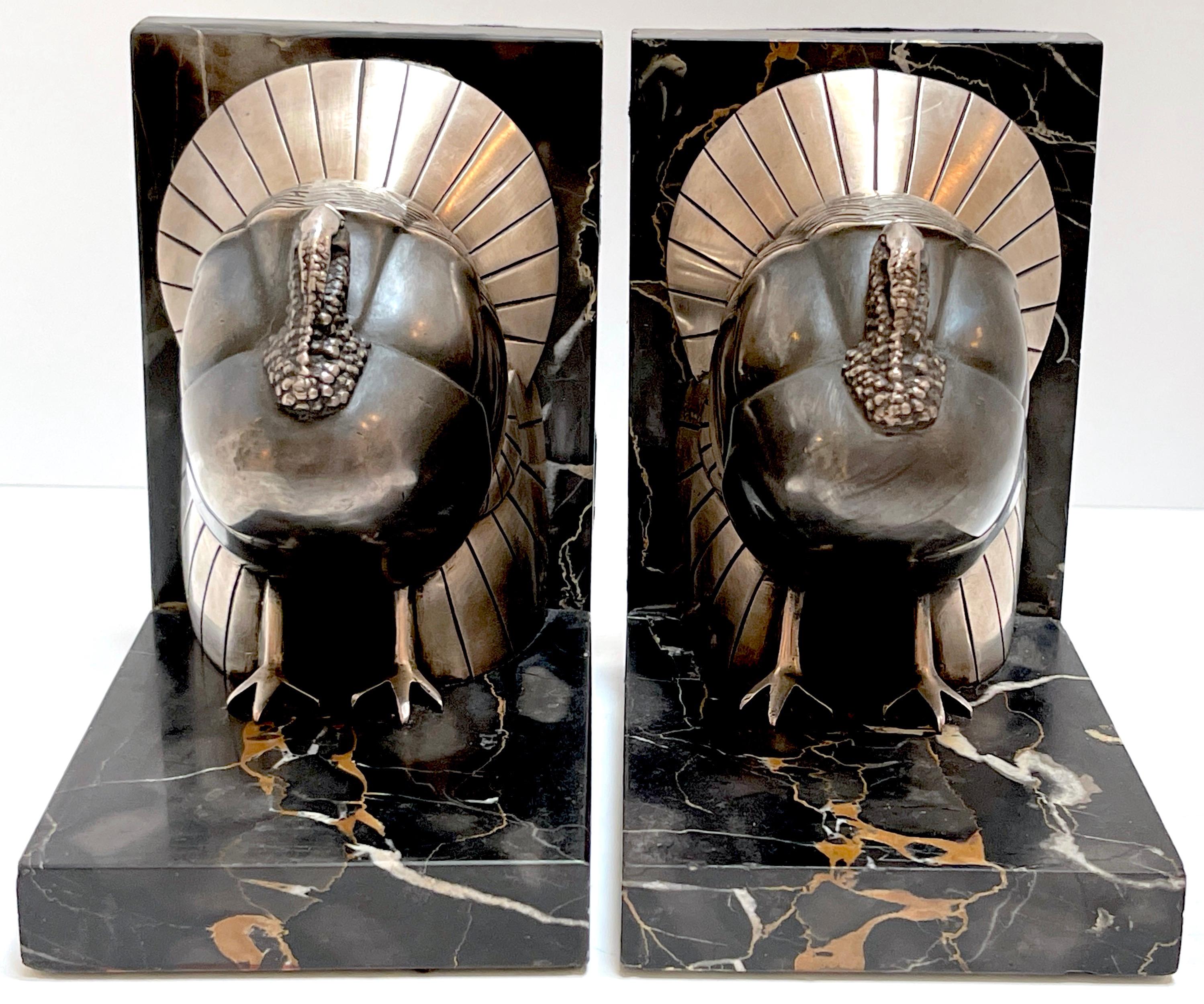Cast Pair Art Deco Silvered-Bronze 'Turkey' Bookends by G. Rischmann France, 1930s For Sale