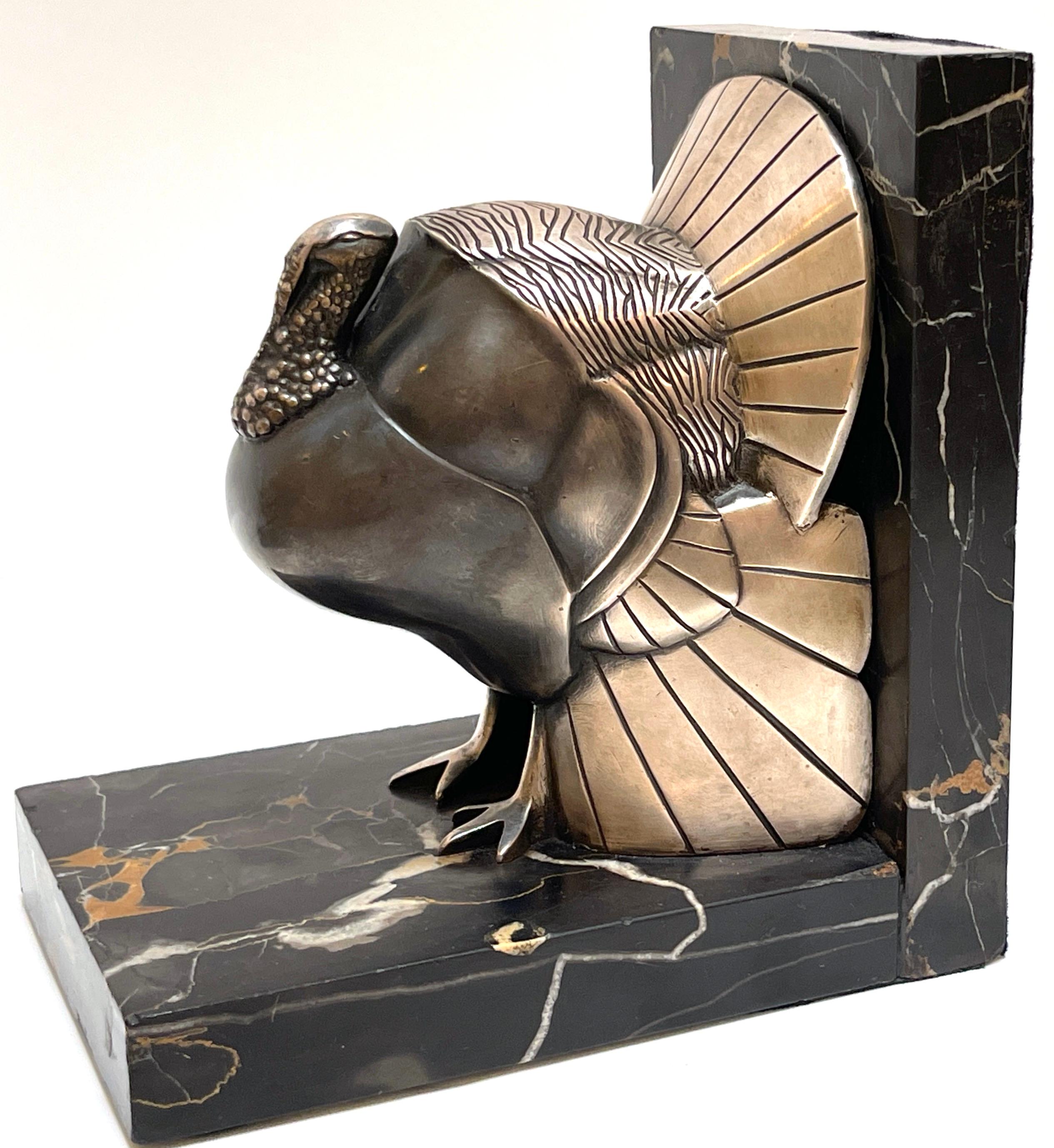 Pair Art Deco Silvered-Bronze 'Turkey' Bookends by G. Rischmann France, 1930s For Sale 2