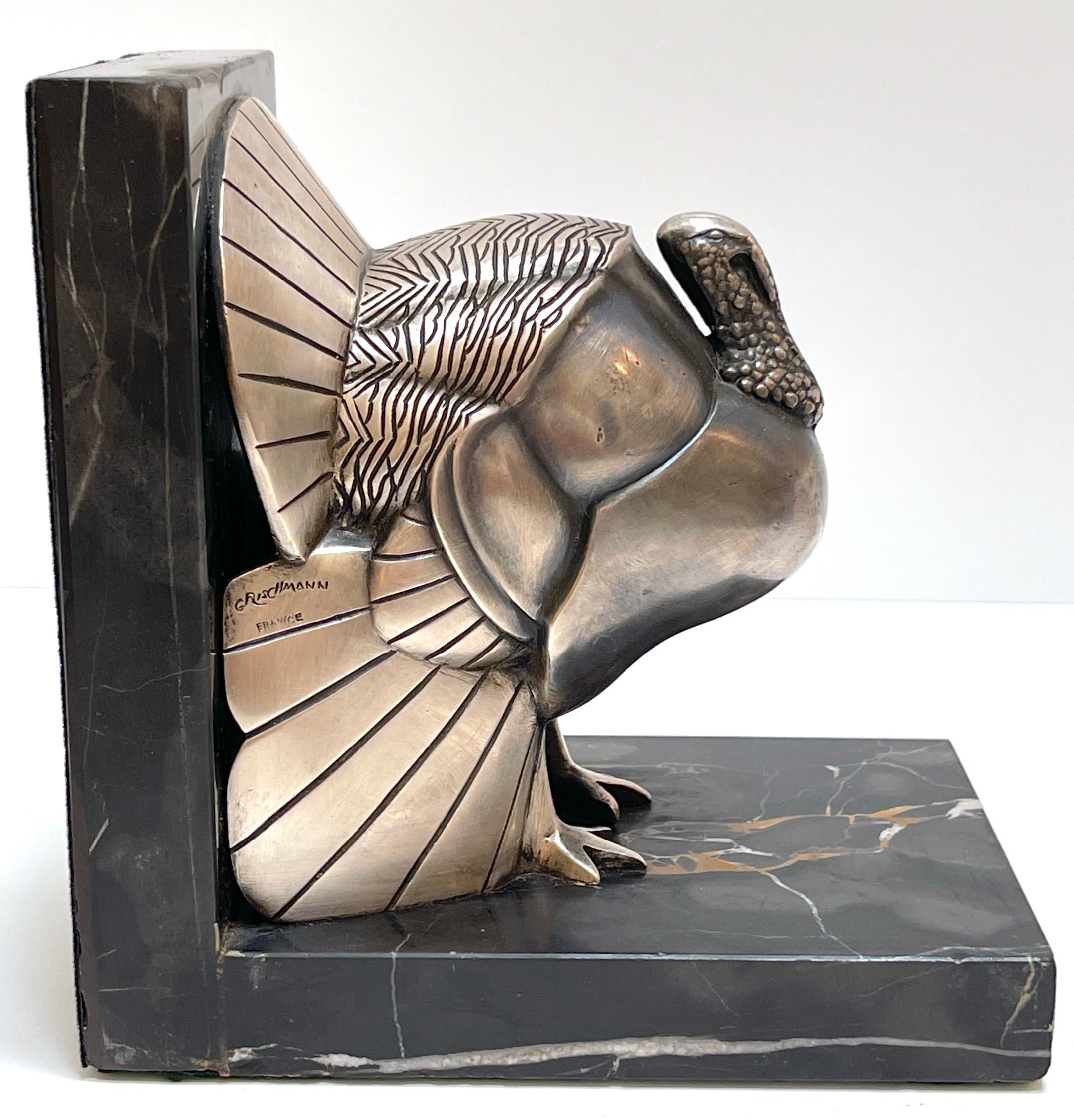 Pair Art Deco Silvered-Bronze 'Turkey' Bookends by G. Rischmann France, 1930s For Sale 3