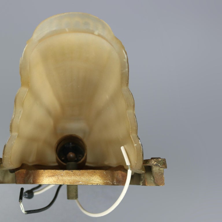 Pair of Art Deco Slip Shade Stylized Foliate Wall Sconces by Markel