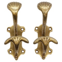Pair Art Deco Solid Brass Double Coat & Hat Wall Hooks