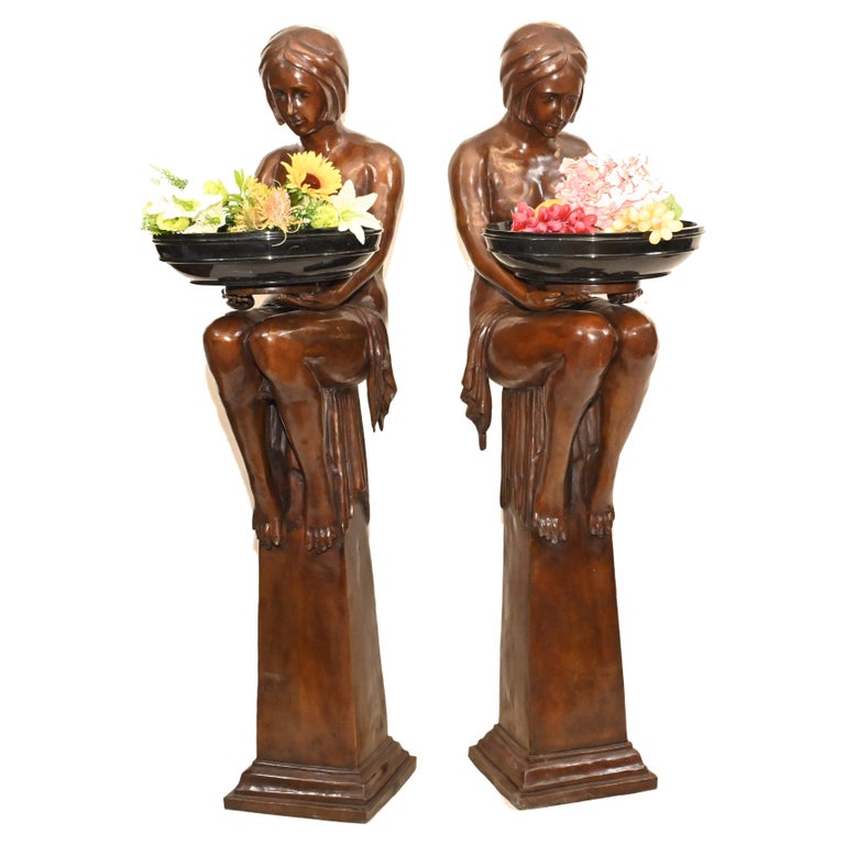 Pair Art Deco Statues, Bronze Biba Planter Figurines For Sale at 1stDibs