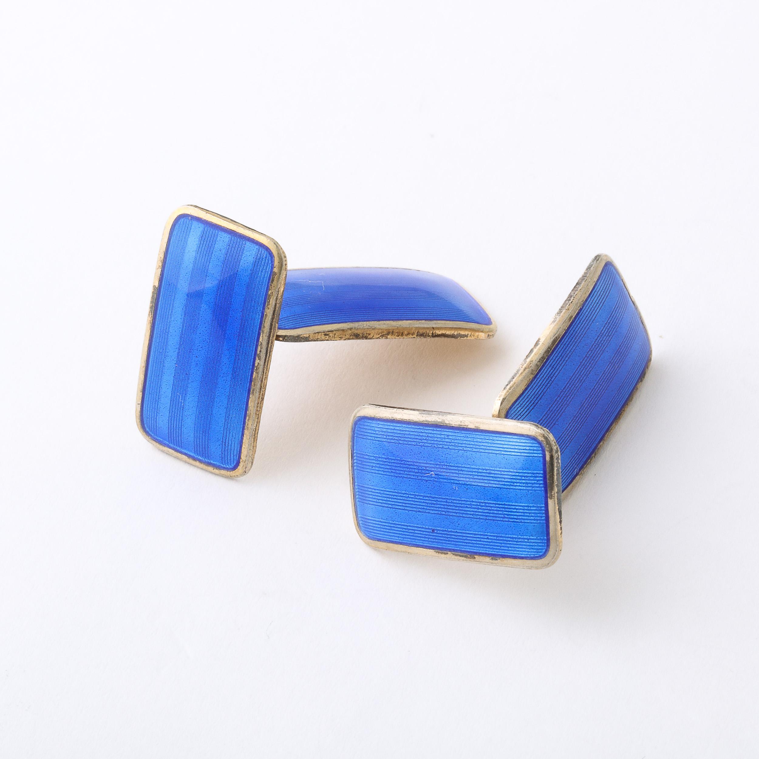 Pair Art Deco Sterling & Guilloche Enamel Cufflinks by Ansel Holmsen of Norway For Sale 7