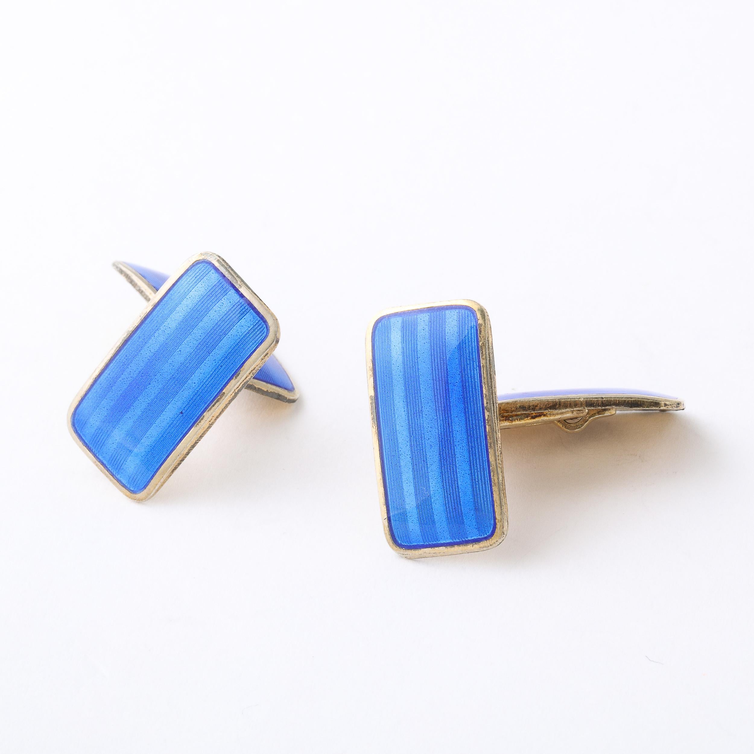 Pair Art Deco Sterling & Guilloche Enamel Cufflinks by Ansel Holmsen of Norway For Sale 8
