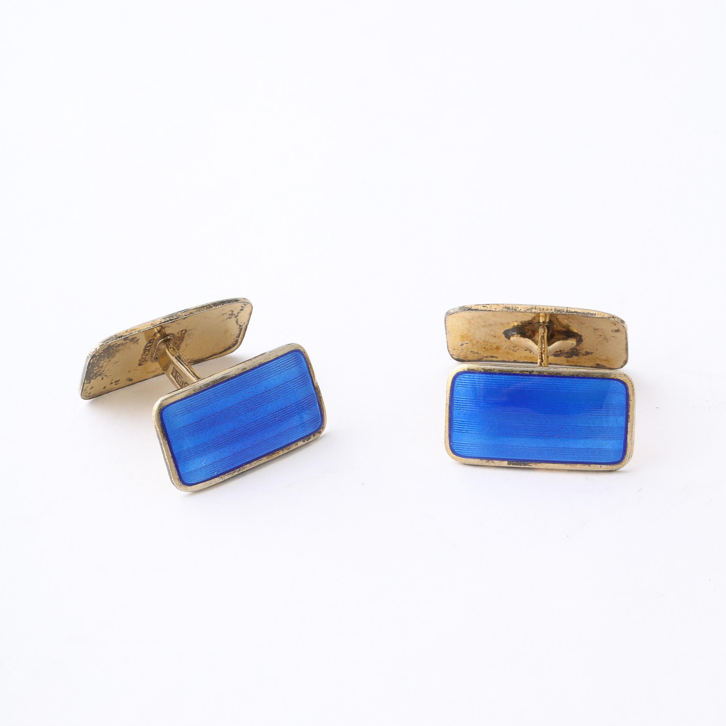 Pair Art Deco Sterling & Guilloche Enamel Cufflinks by Ansel Holmsen of Norway In Excellent Condition For Sale In New York, NY