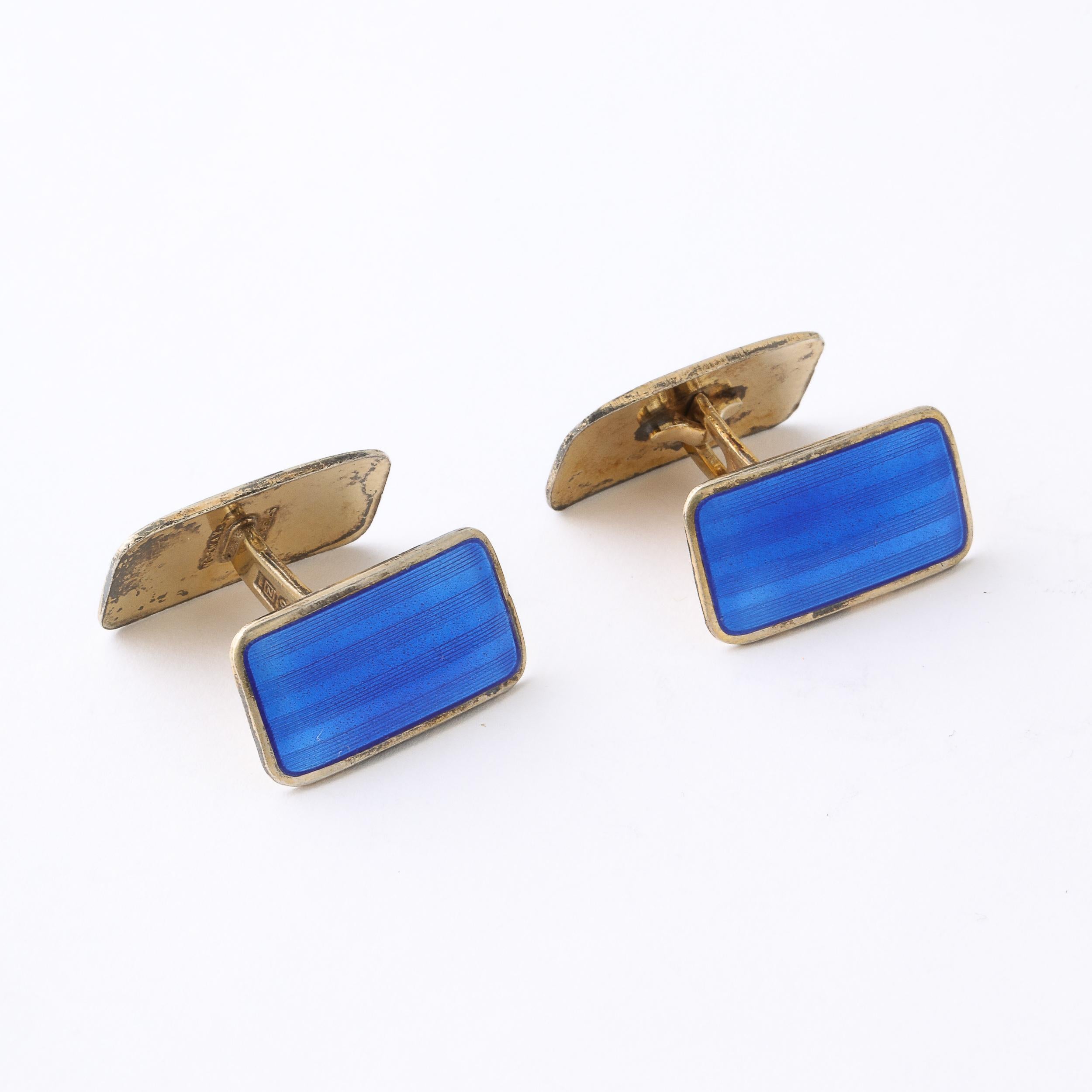 Women's or Men's Pair Art Deco Sterling & Guilloche Enamel Cufflinks by Ansel Holmsen of Norway For Sale