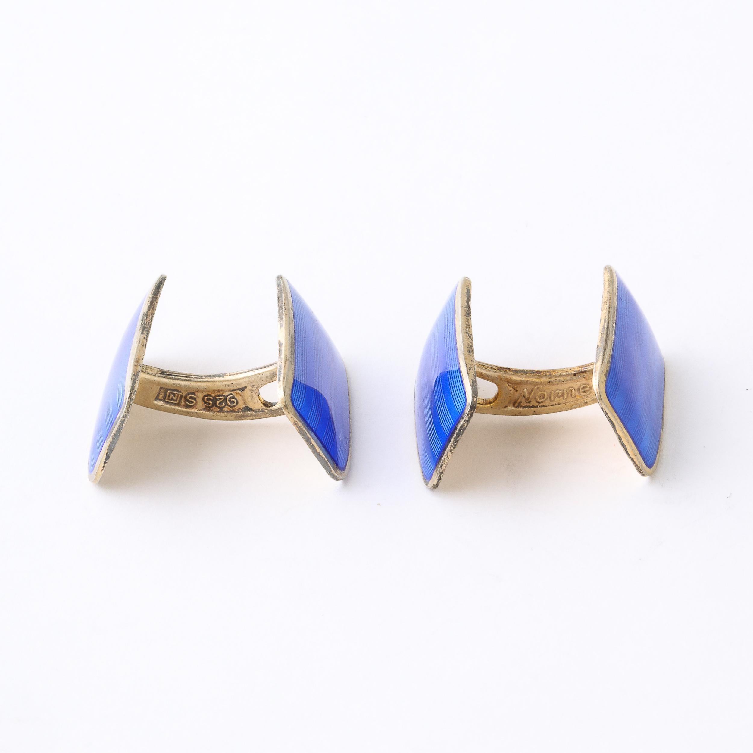 Pair Art Deco Sterling & Guilloche Enamel Cufflinks by Ansel Holmsen of Norway For Sale 1