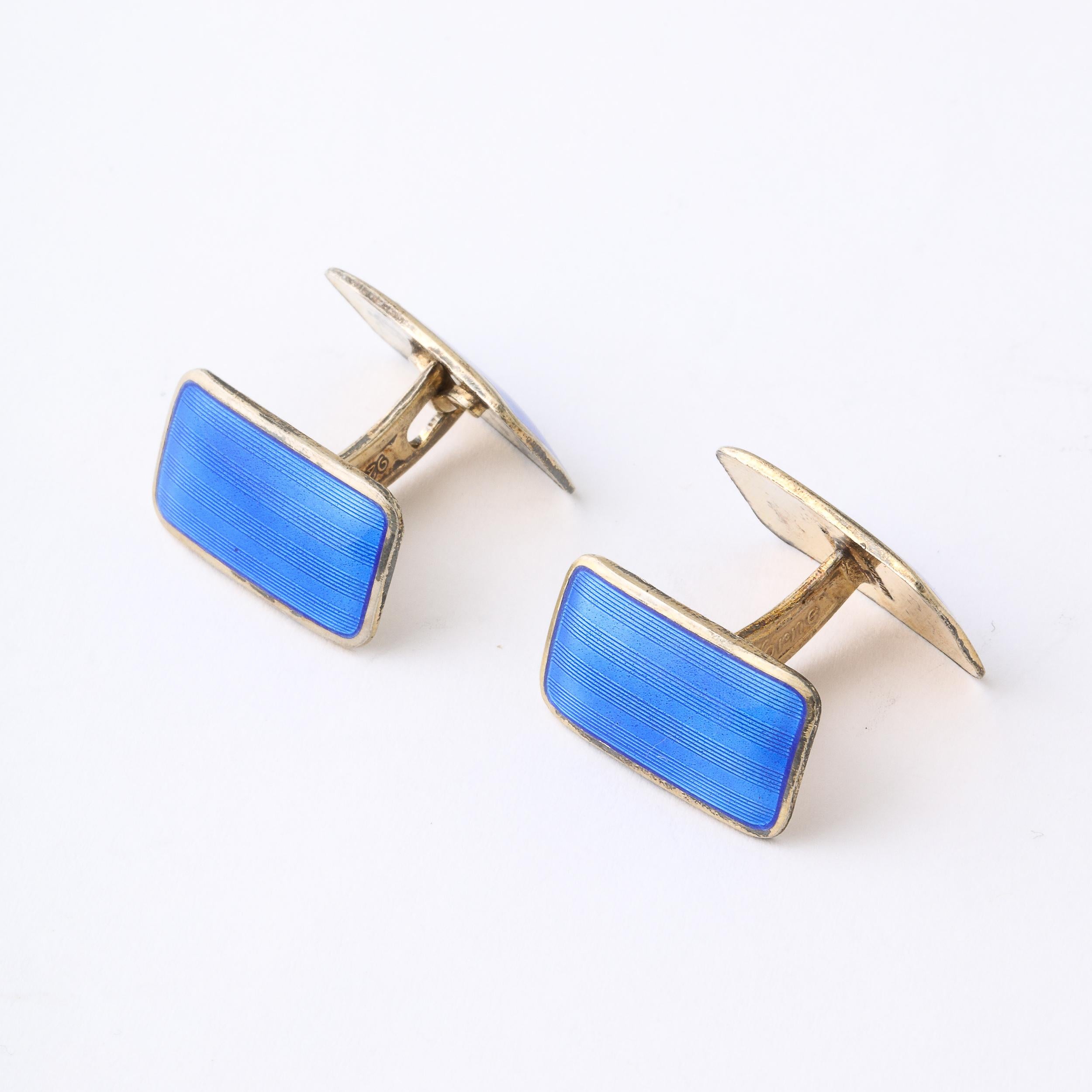 Pair Art Deco Sterling & Guilloche Enamel Cufflinks by Ansel Holmsen of Norway For Sale 4
