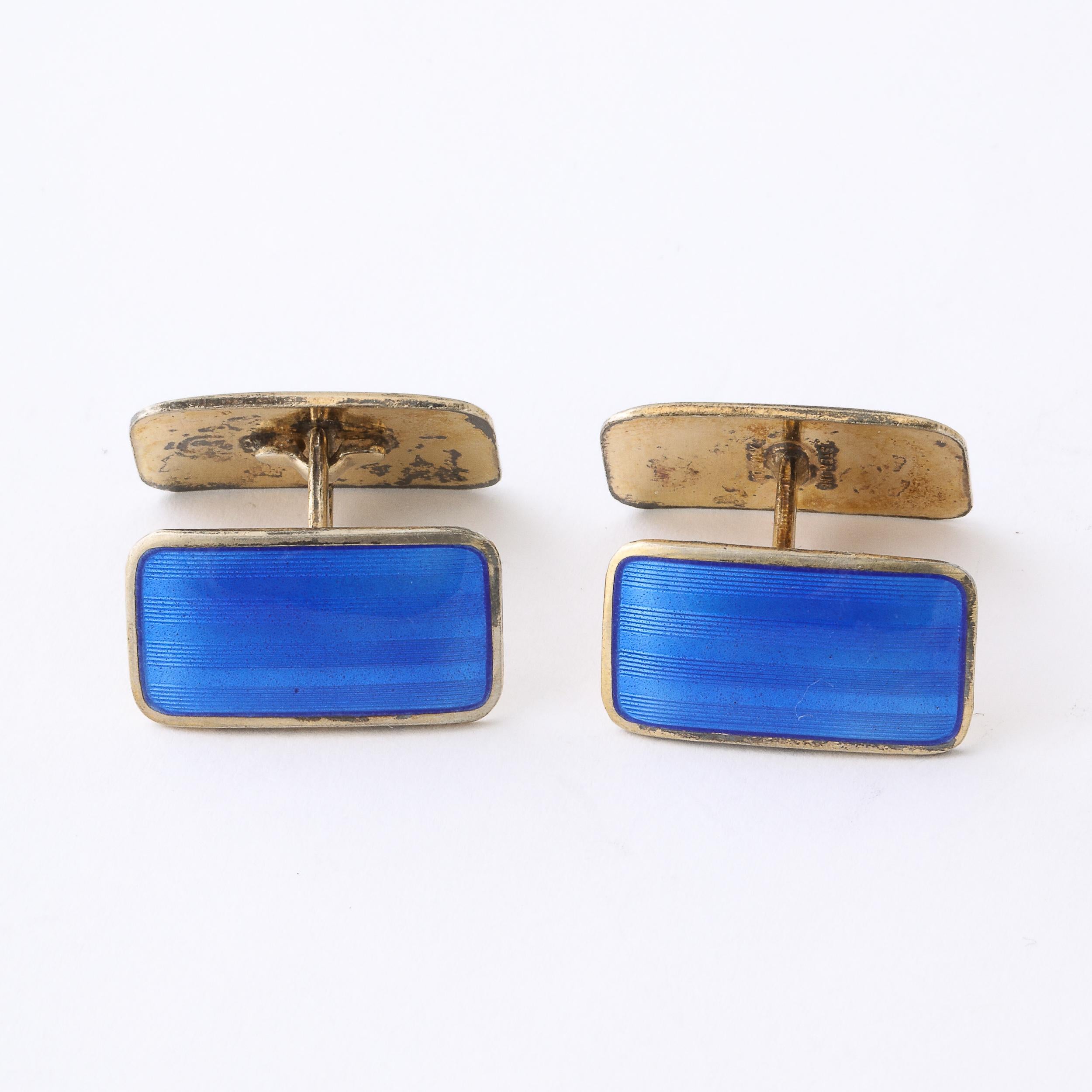 Pair Art Deco Sterling & Guilloche Enamel Cufflinks by Ansel Holmsen of Norway For Sale 5