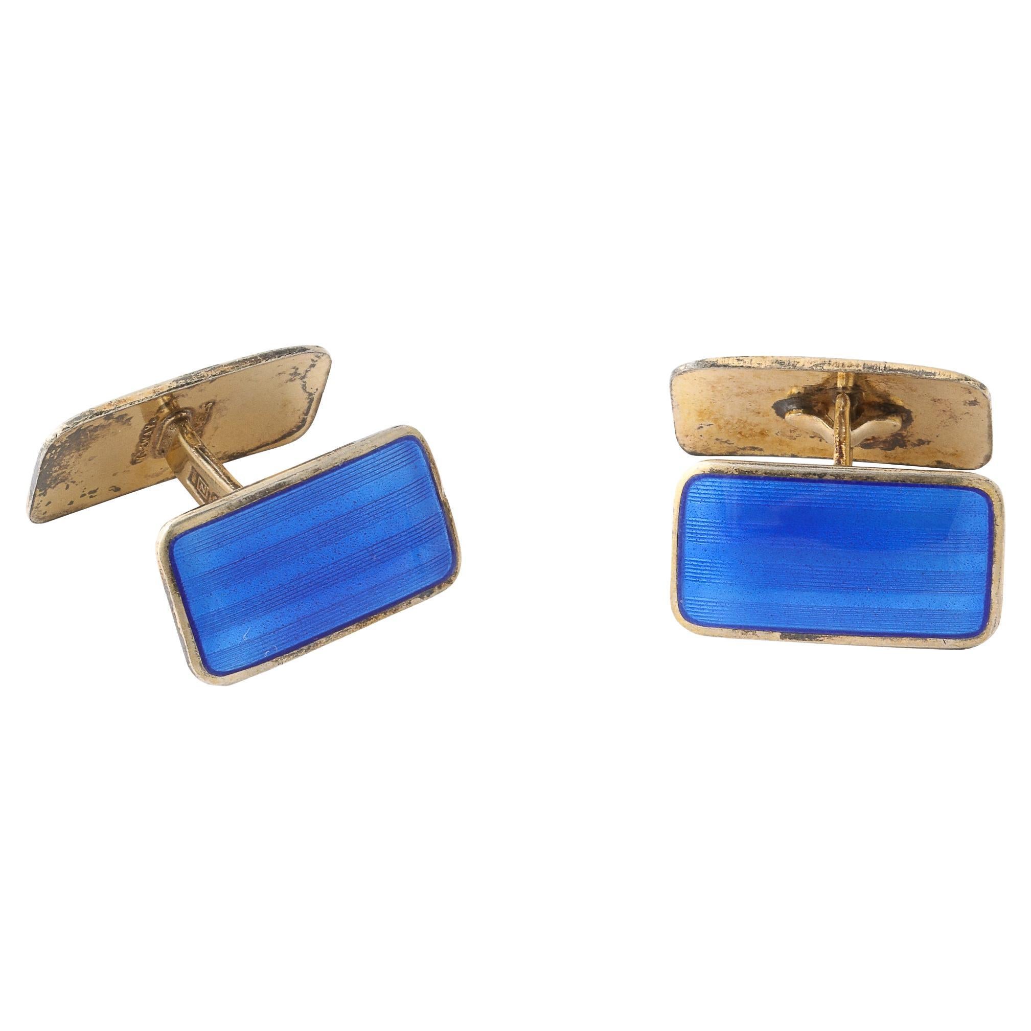 Pair Art Deco Sterling & Guilloche Enamel Cufflinks by Ansel Holmsen of Norway For Sale