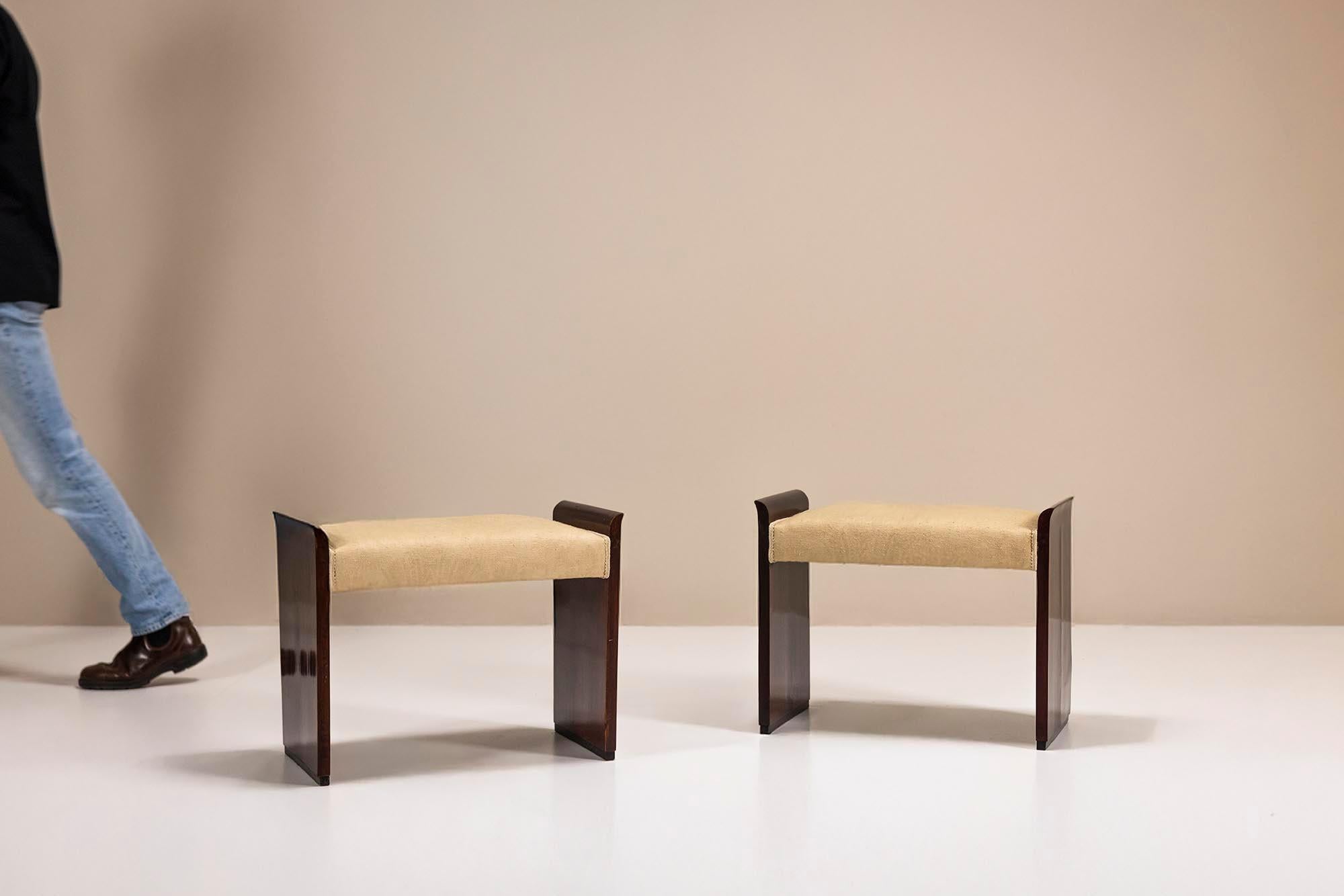 Pair Art Deco Stools in Mahogany, 1930s In Good Condition For Sale In Hellouw, NL