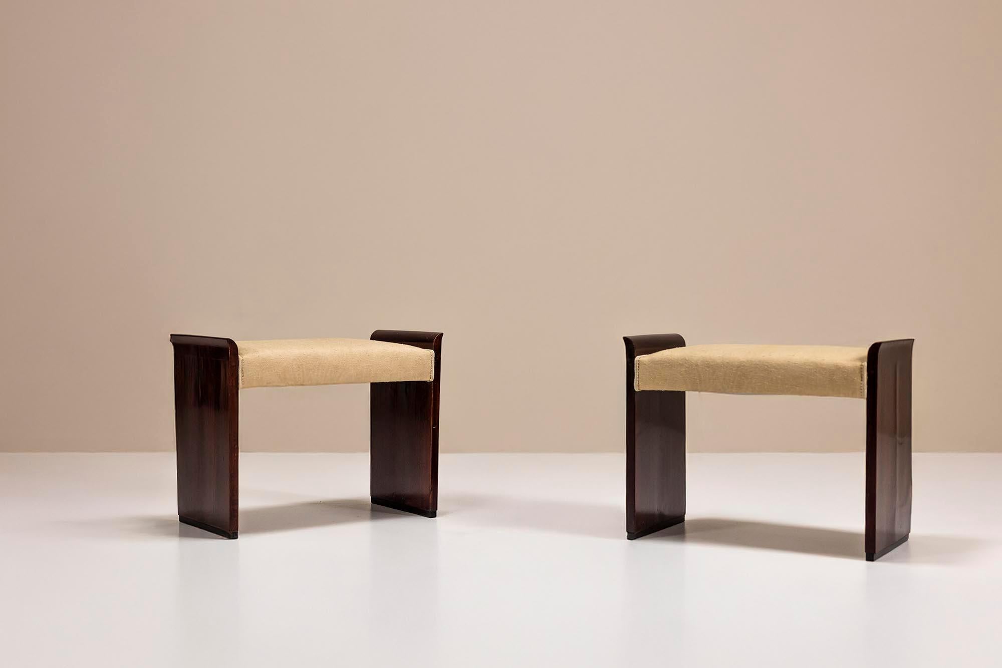 Mid-20th Century Pair Art Deco Stools in Mahogany, 1930s For Sale