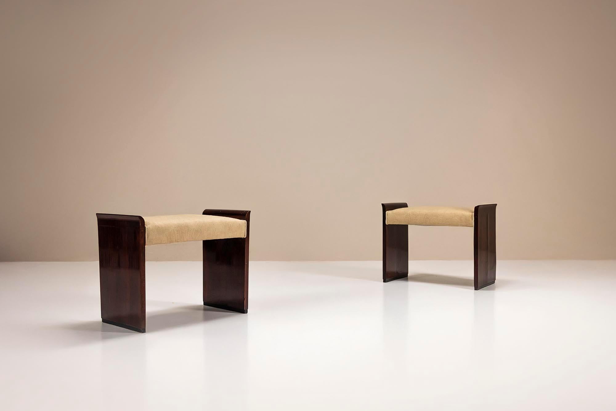 Pair Art Deco Stools in Mahogany, 1930s For Sale 1