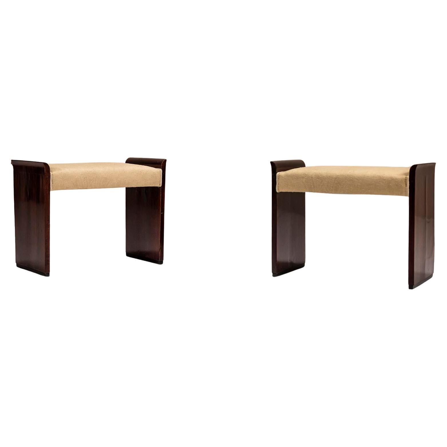 Pair Art Deco Stools in Mahogany, 1930s For Sale