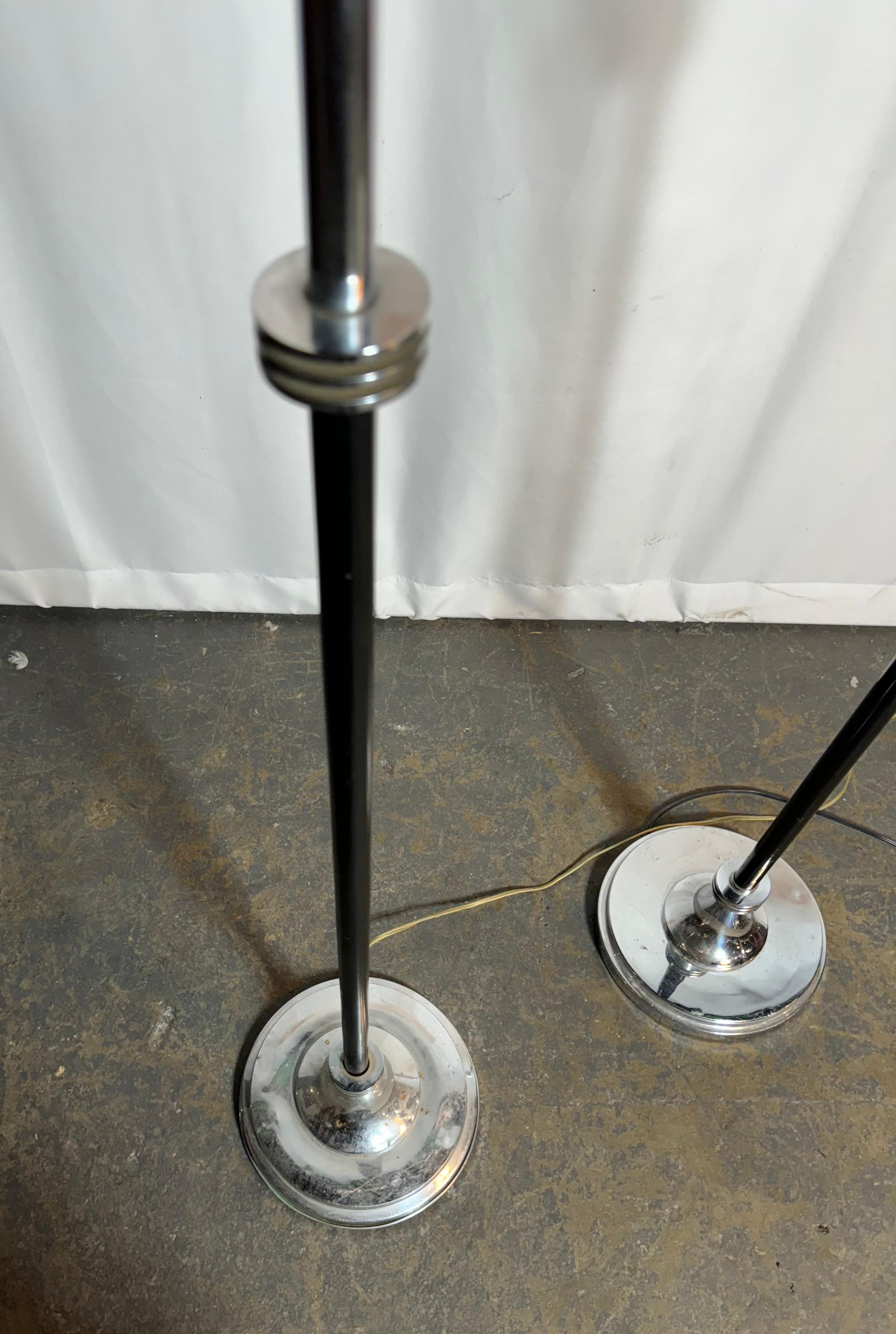 Pair Art Deco / Streamline Chrome & Glass Floor Lamps , super stylized France? In Good Condition For Sale In Buffalo, NY