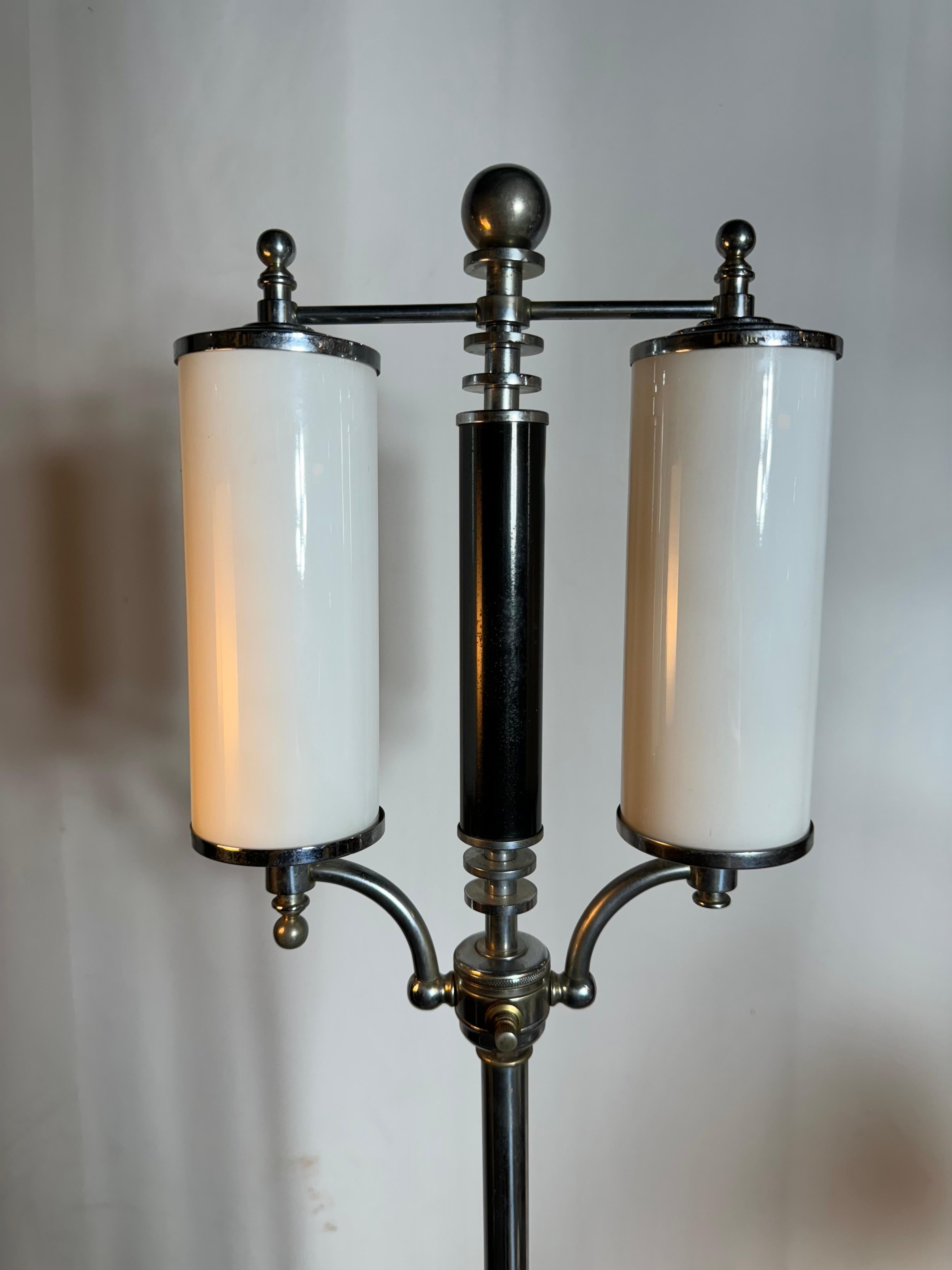 Mid-20th Century Pair Art Deco / Streamline Chrome & Glass Floor Lamps , super stylized France? For Sale