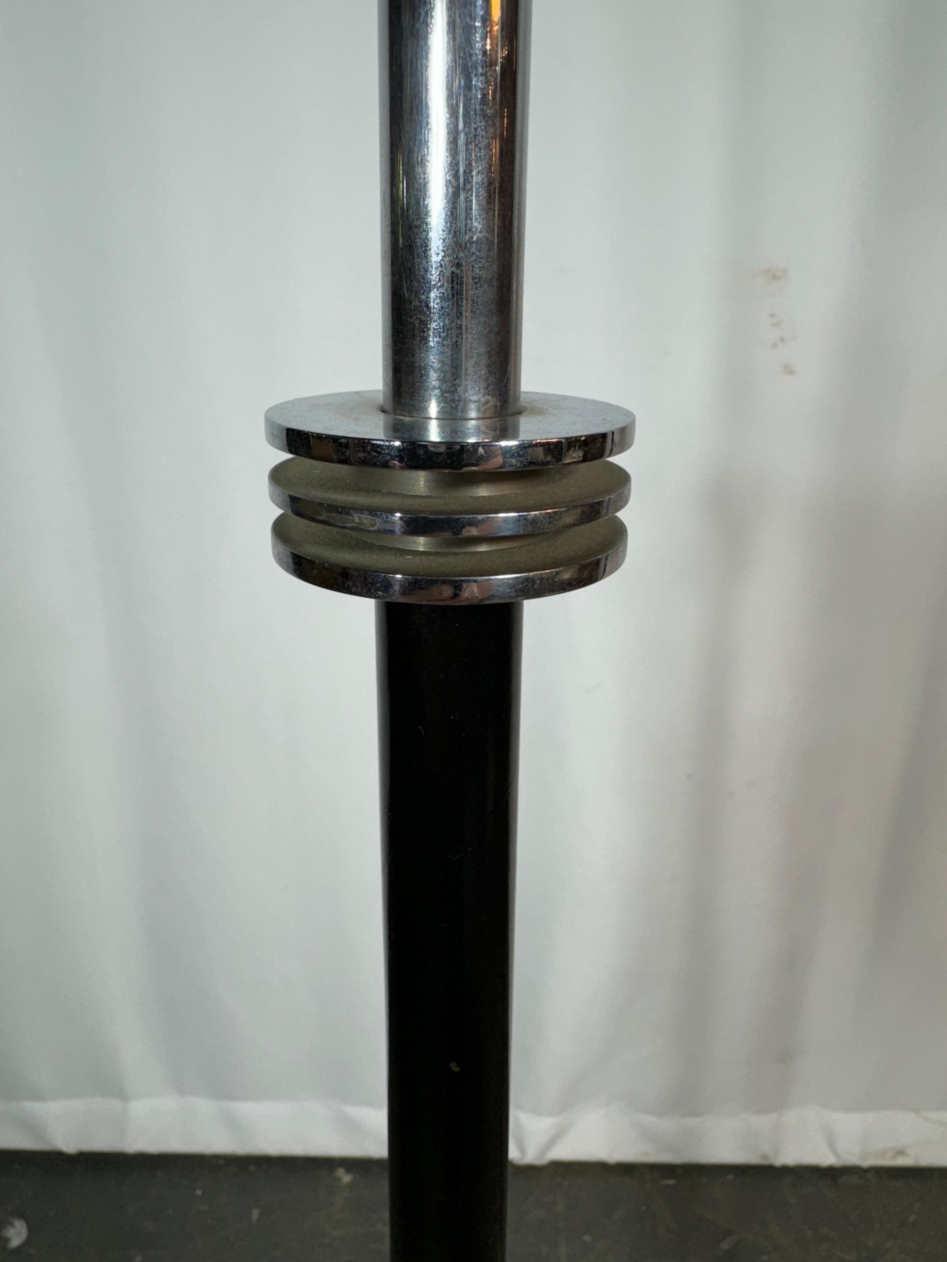 Milk Glass Pair Art Deco / Streamline Chrome & Glass Floor Lamps , super stylized France? For Sale