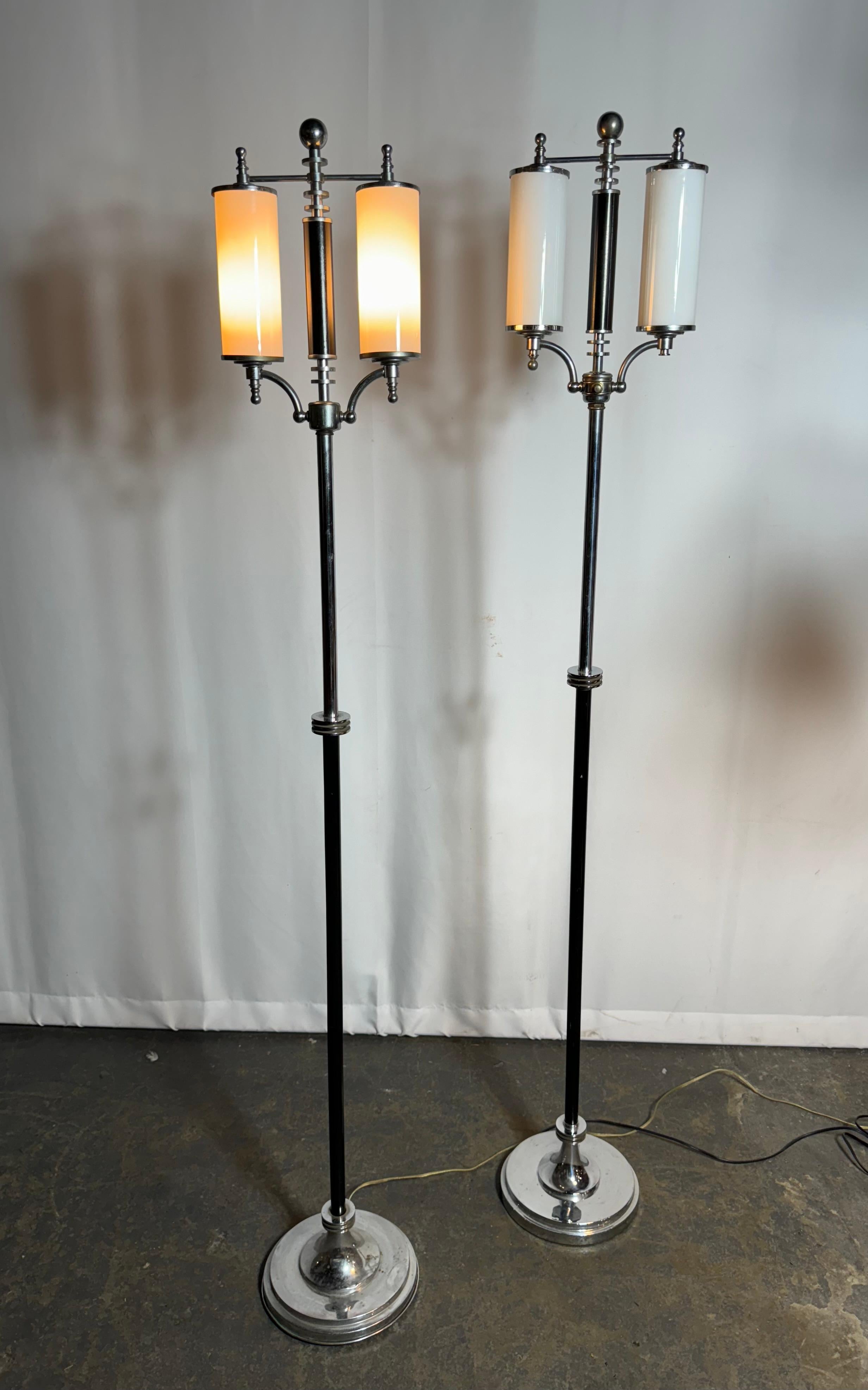 Pair Art Deco / Streamline Chrome & Glass Floor Lamps , super stylized France? For Sale 2