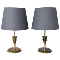 Pair of Art Deco Style Brass Palm Decor Table Lights, 1940s, France