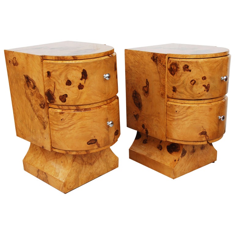 Pair of Art Deco Style Burl Nightstands at 1stDibs
