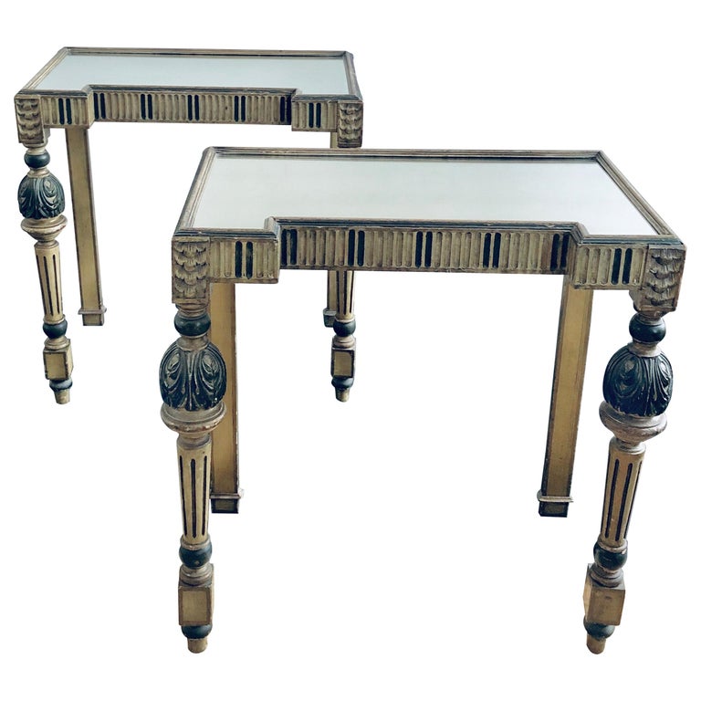 Pair of Art Deco Style Italian Painted and Mirror Inset Console Tables ...