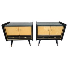 Pair Art Deco Style Mid-Century Modern Night Stands with Lacquer Finish Pair Art Deco Style Mid-Century Modern Night Stands with Lacquer Finish