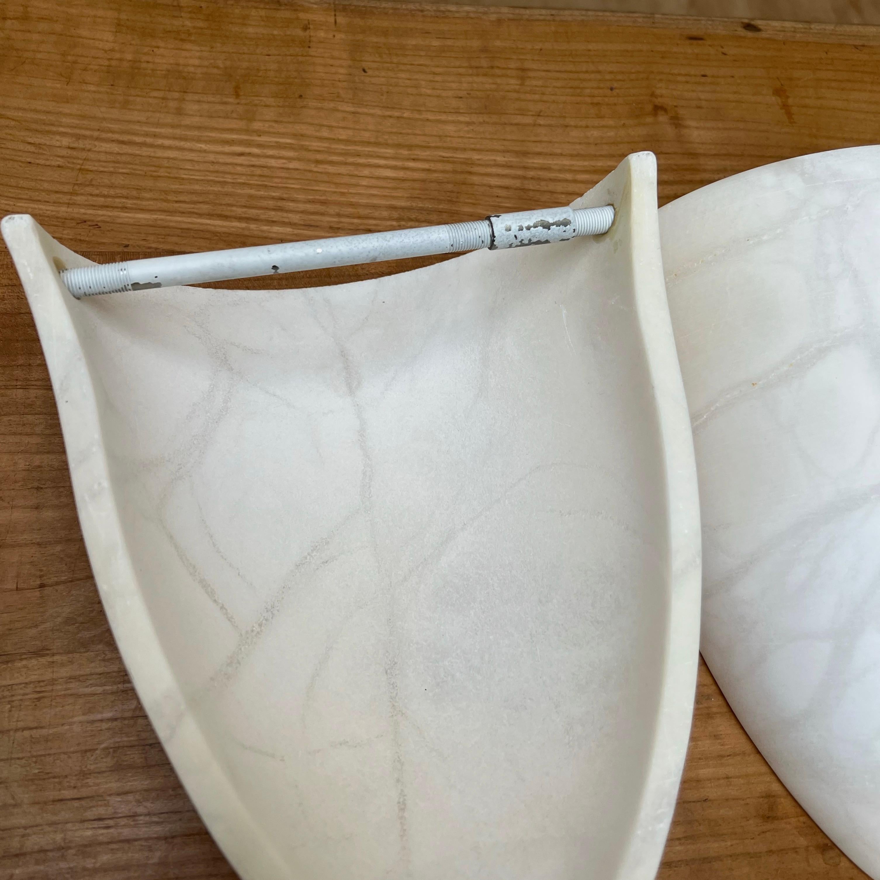 Pair Art Deco Style Midcentury Era Cocoon Shape White Alabaster Wall Sconces For Sale 6