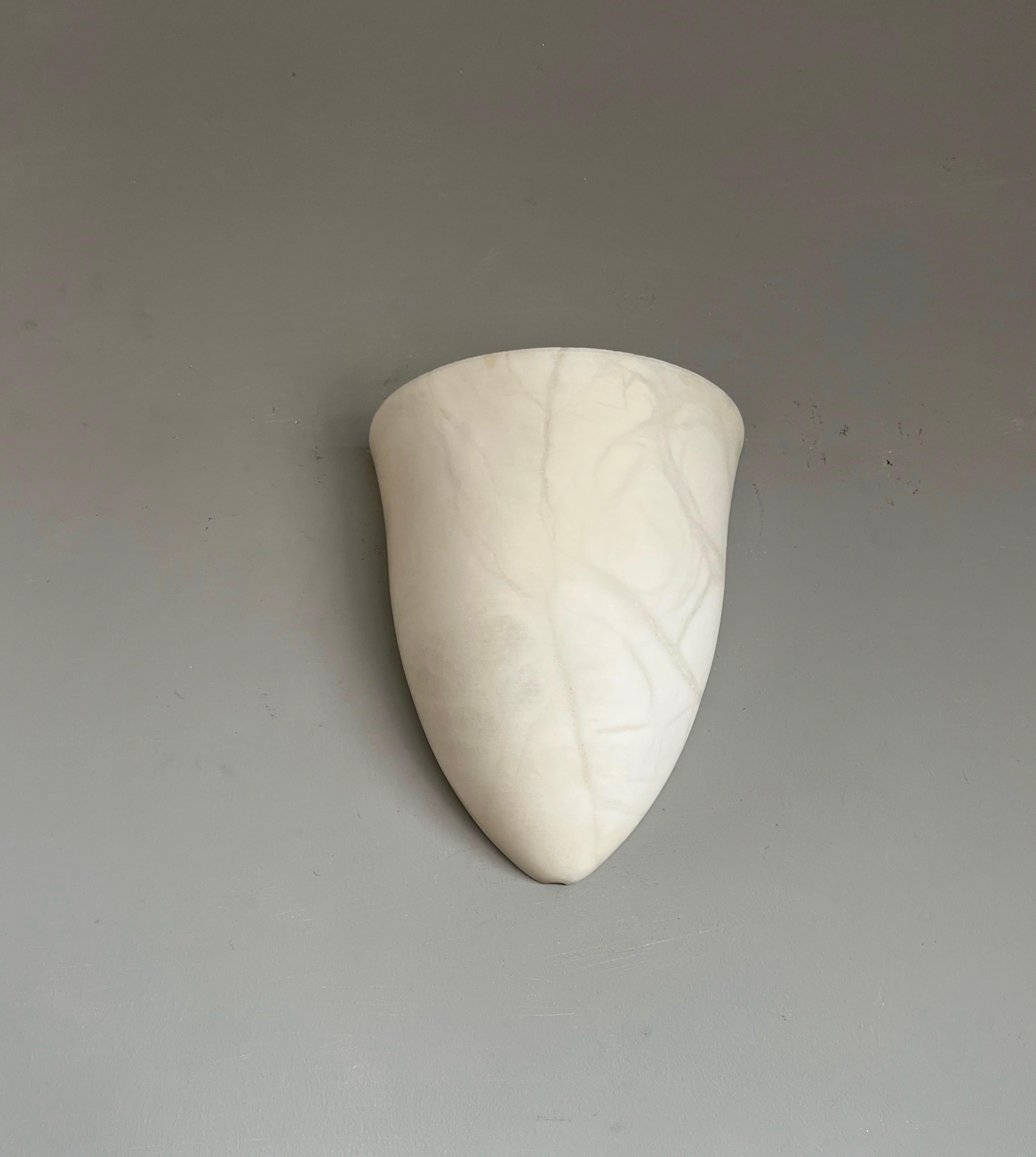 Pair Art Deco Style Midcentury Era Cocoon Shape White Alabaster Wall Sconces For Sale 13