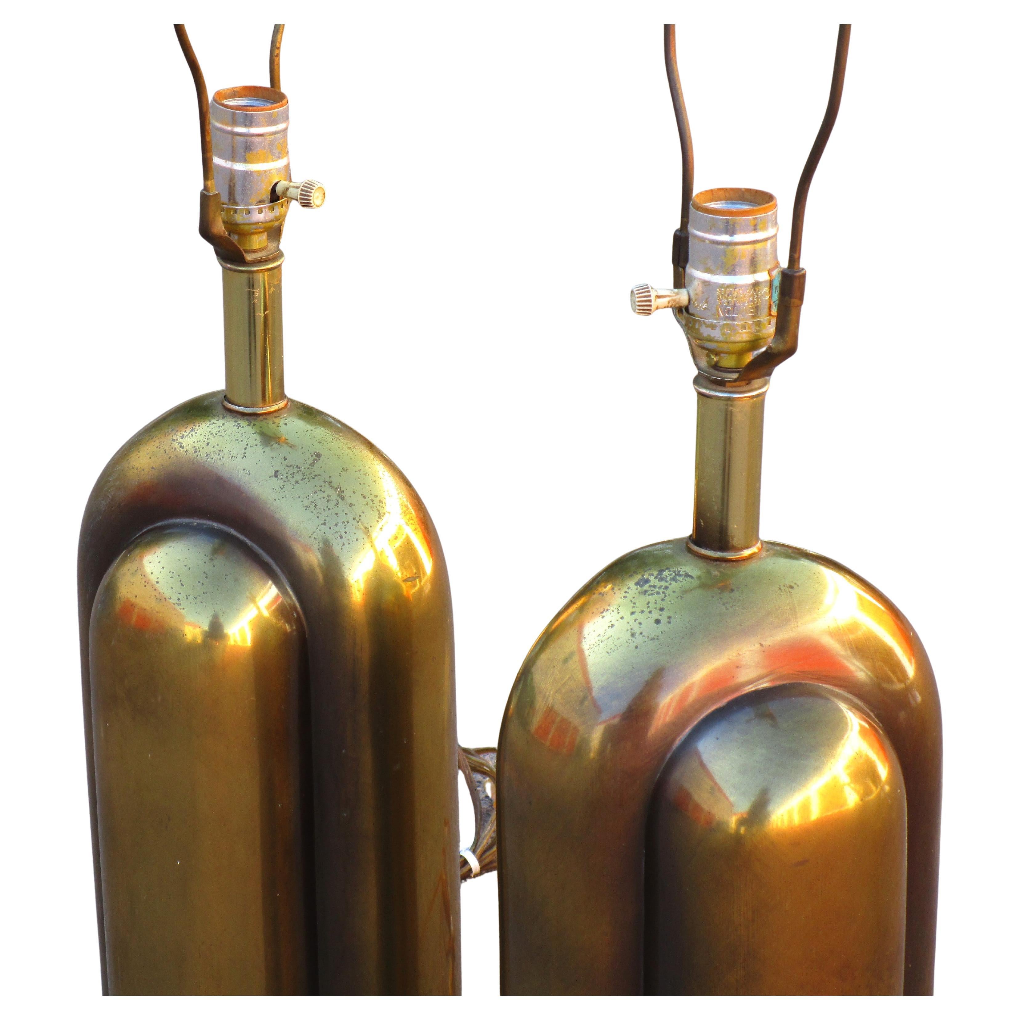 Pareja de lámparas de mesa de latón de estilo Art Decó de Westwood Industries, años 70 en venta 2