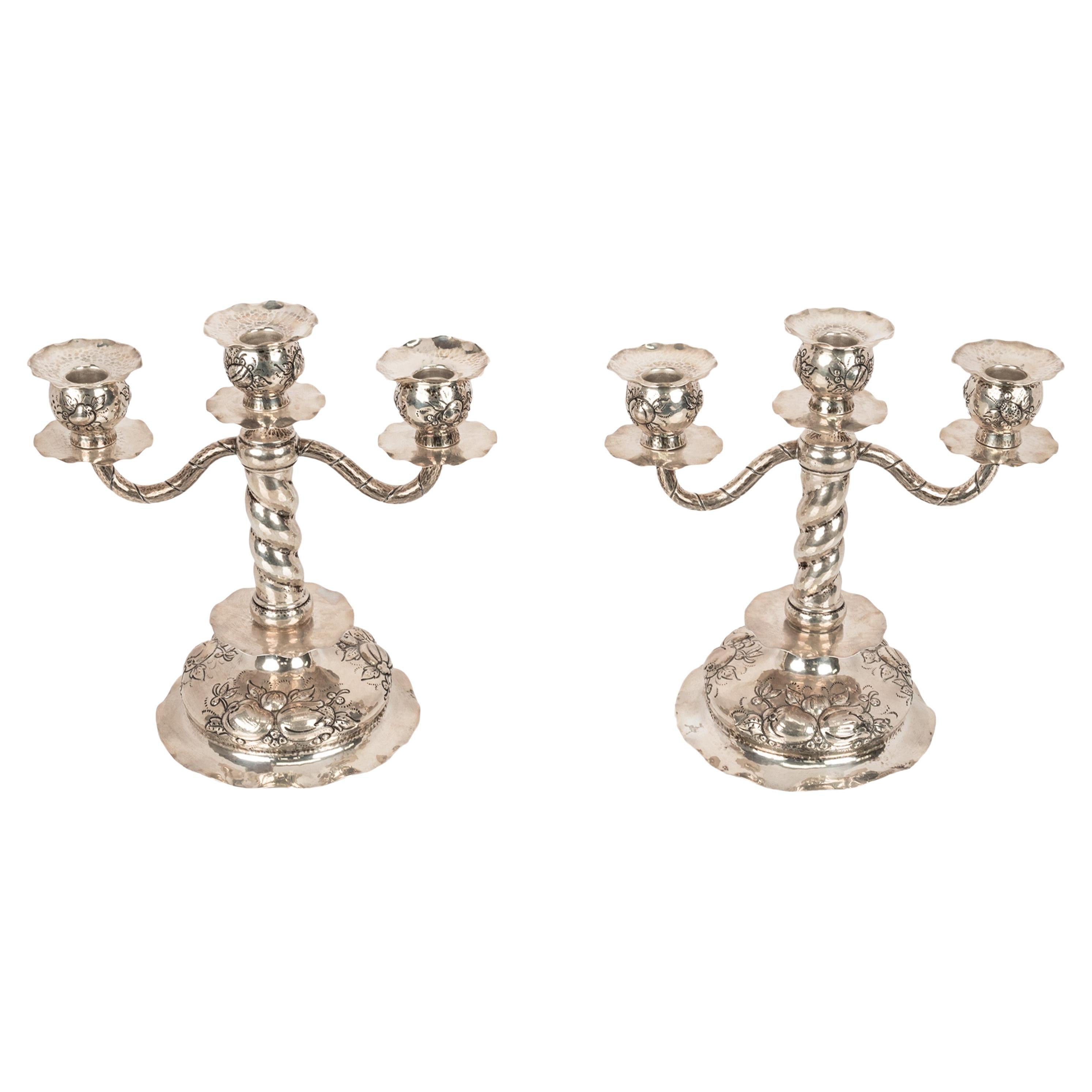 Pair Art Deco Swedish Silver 3 Branch Candelabras Candlesticks C.G.Hallberg 1927 In Good Condition For Sale In Portland, OR